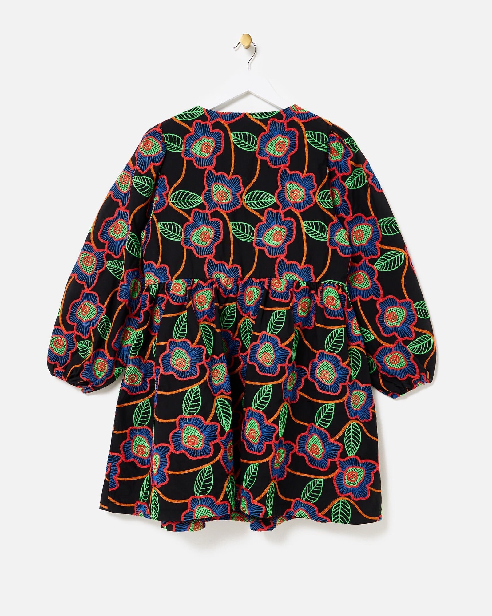 Bright Floral Embroidered V-Neck Mini Dress | Oliver Bonas