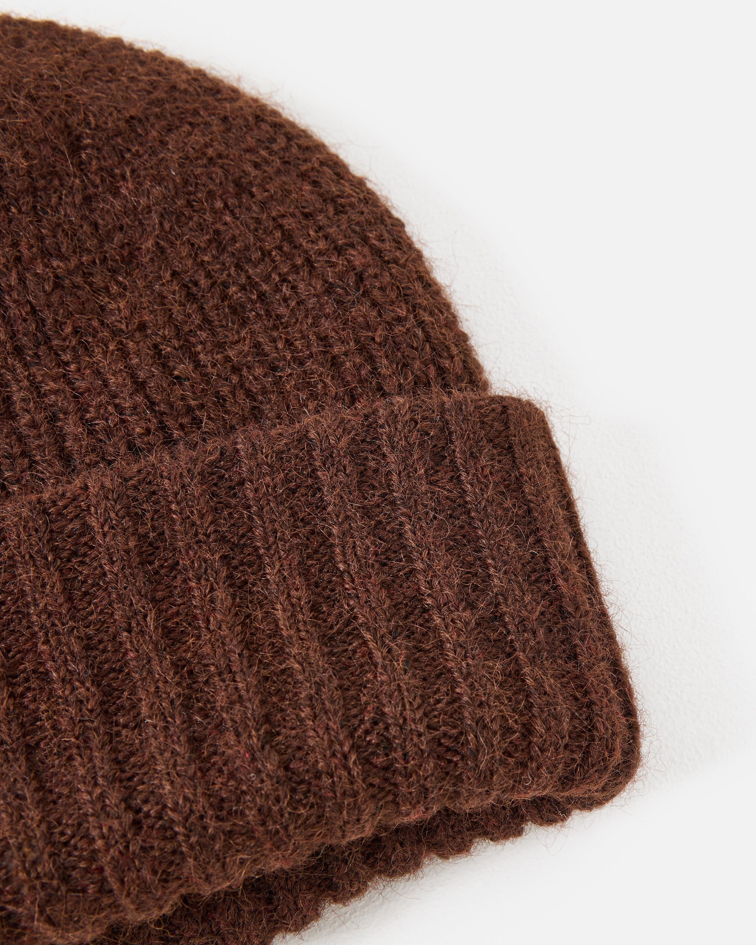 Chocolate Brown Fluffy Ribbed Knitted Beanie Hat | Oliver Bonas