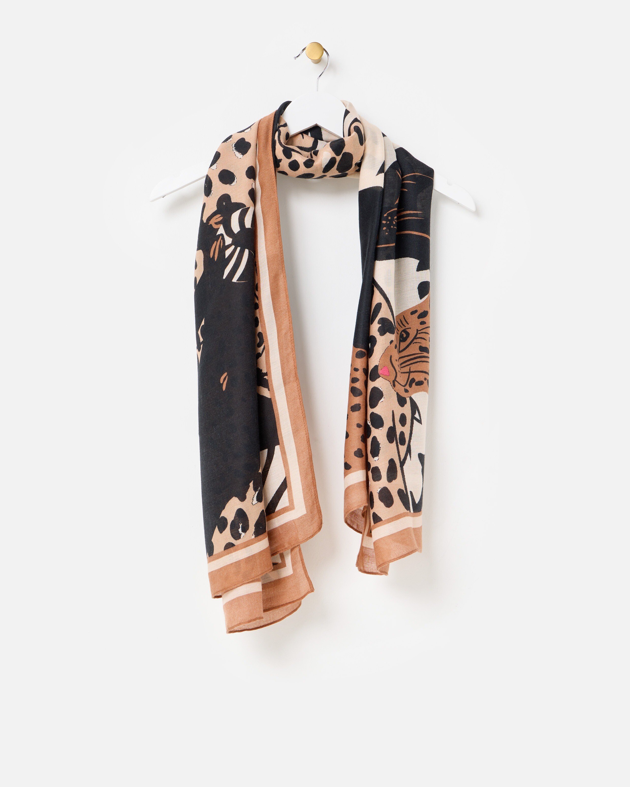 Brown Cuddling Cats Lightweight Scarf | Oliver Bonas