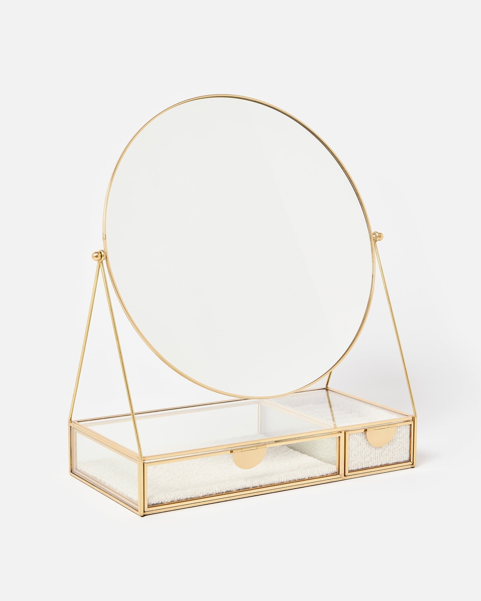Gold & Glass Cream Boucle Dressing Table Mirror | Oliver Bonas