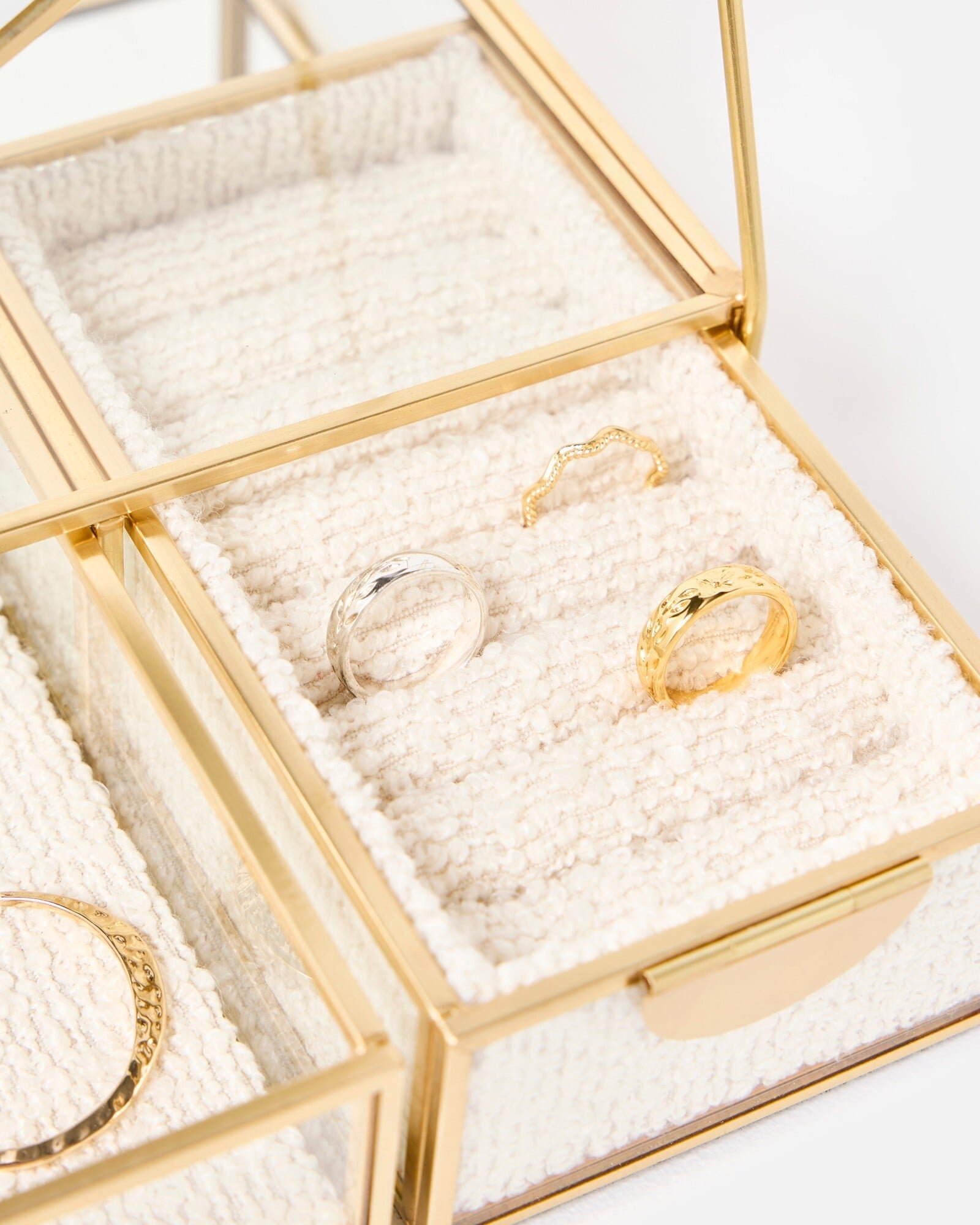 Gold & Glass Cream Boucle Dressing Table Mirror | Oliver Bonas