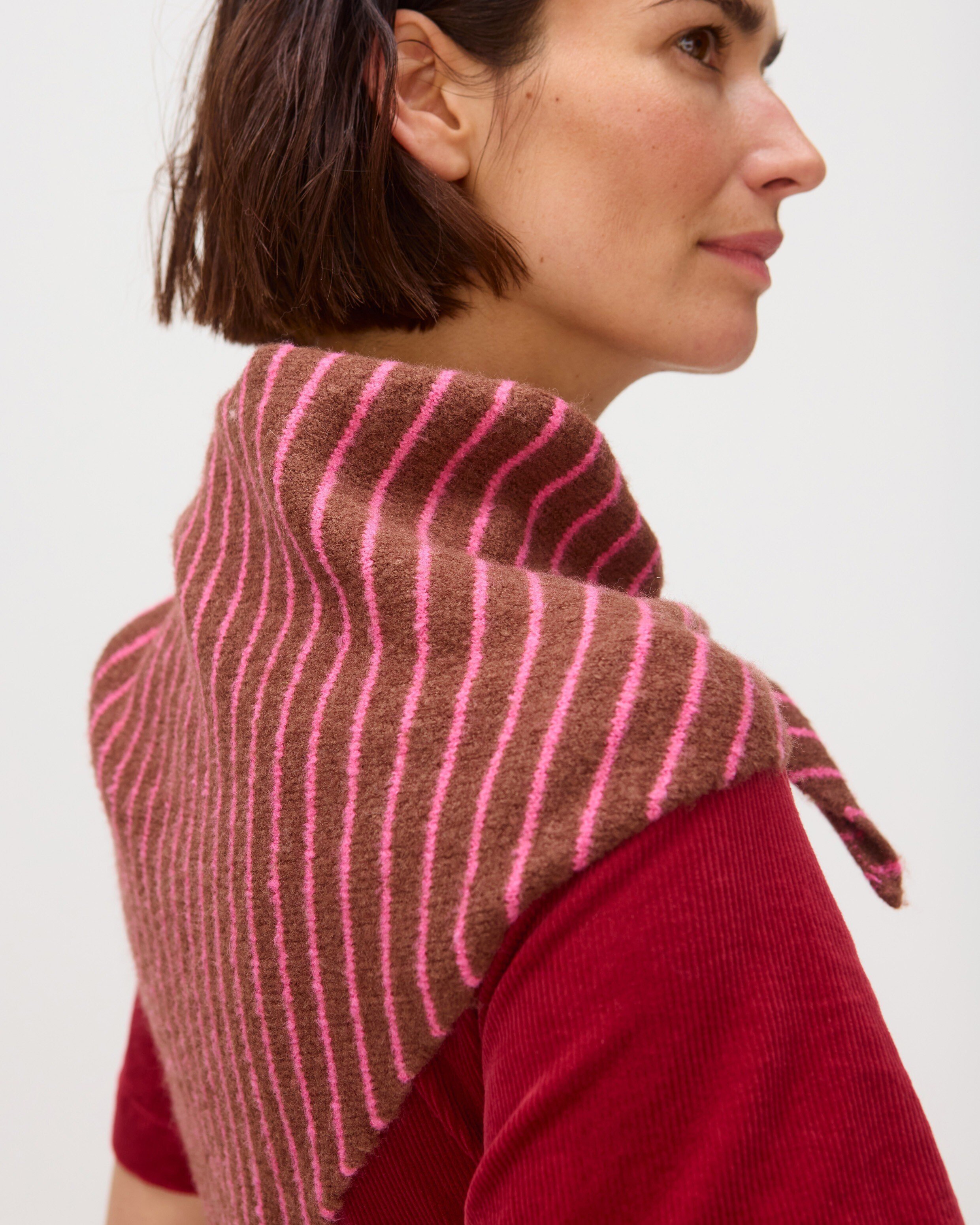 Chocolate Brown & Pink Striped Knitted Triangle Scarf | Oliver Bonas