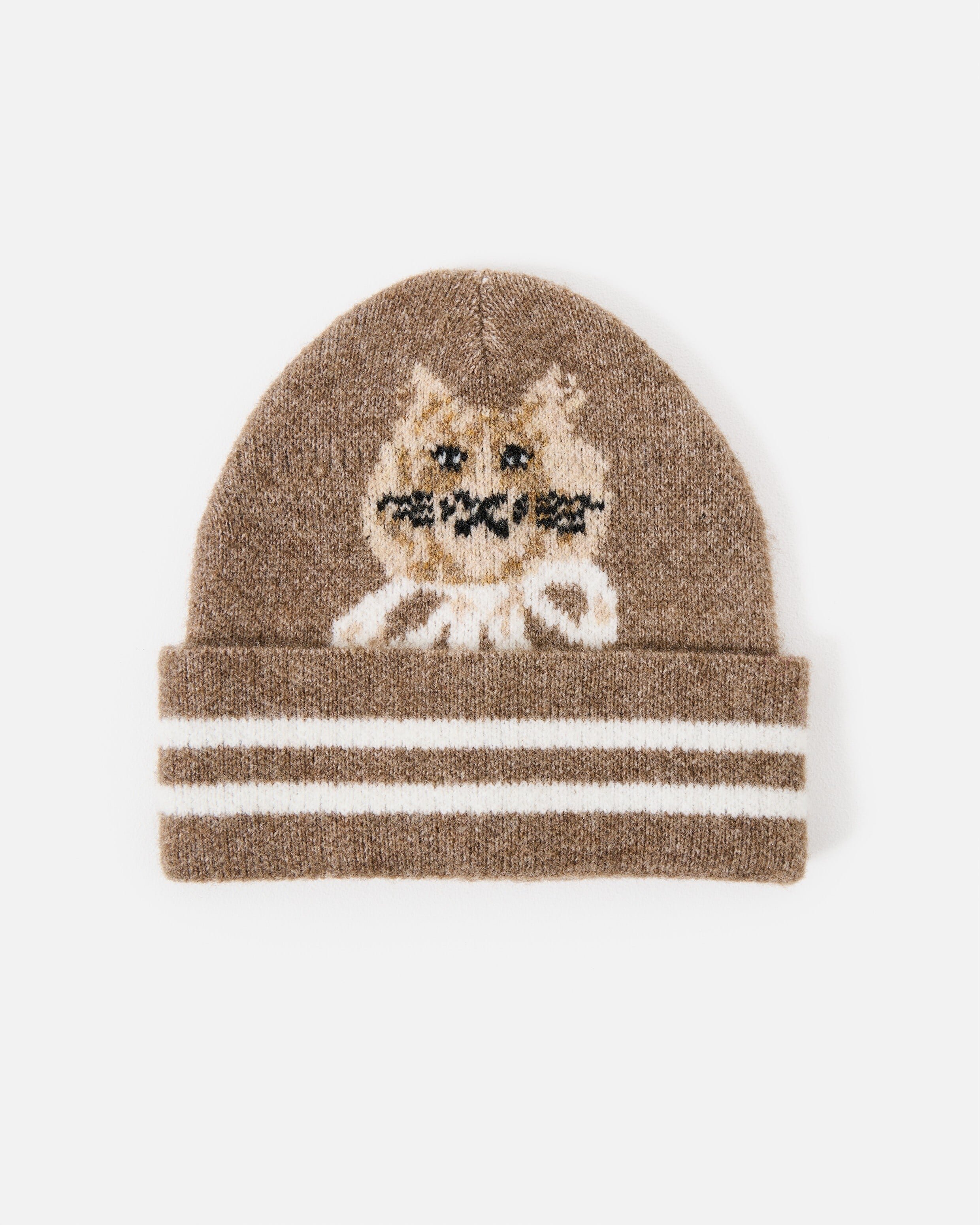 Mocha Brown Cat Knitted Beanie Hat | Oliver Bonas