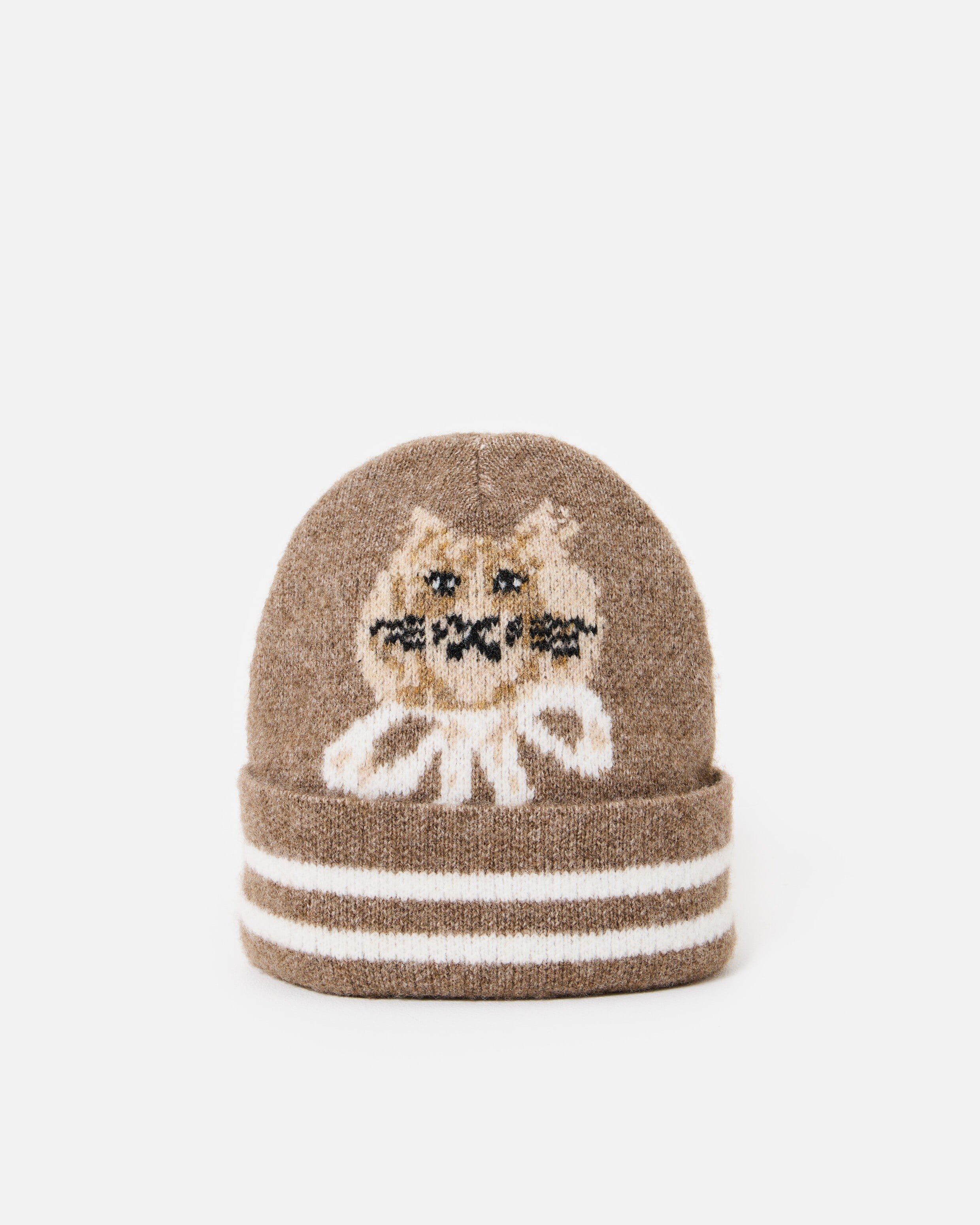 Mocha Brown Cat Knitted Beanie Hat | Oliver Bonas