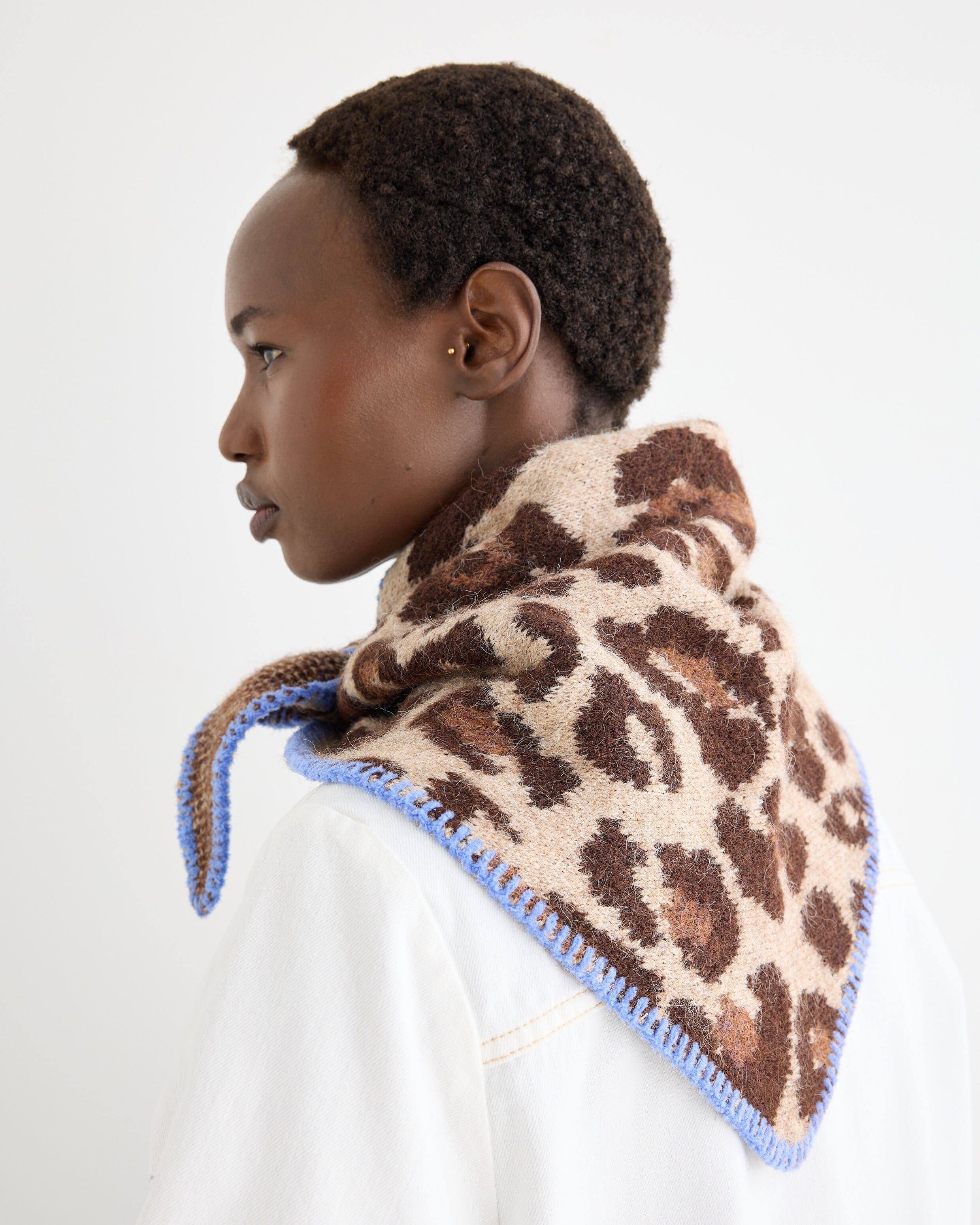 Brown Leopard Print Knitted Triangle Scarf | Oliver Bonas