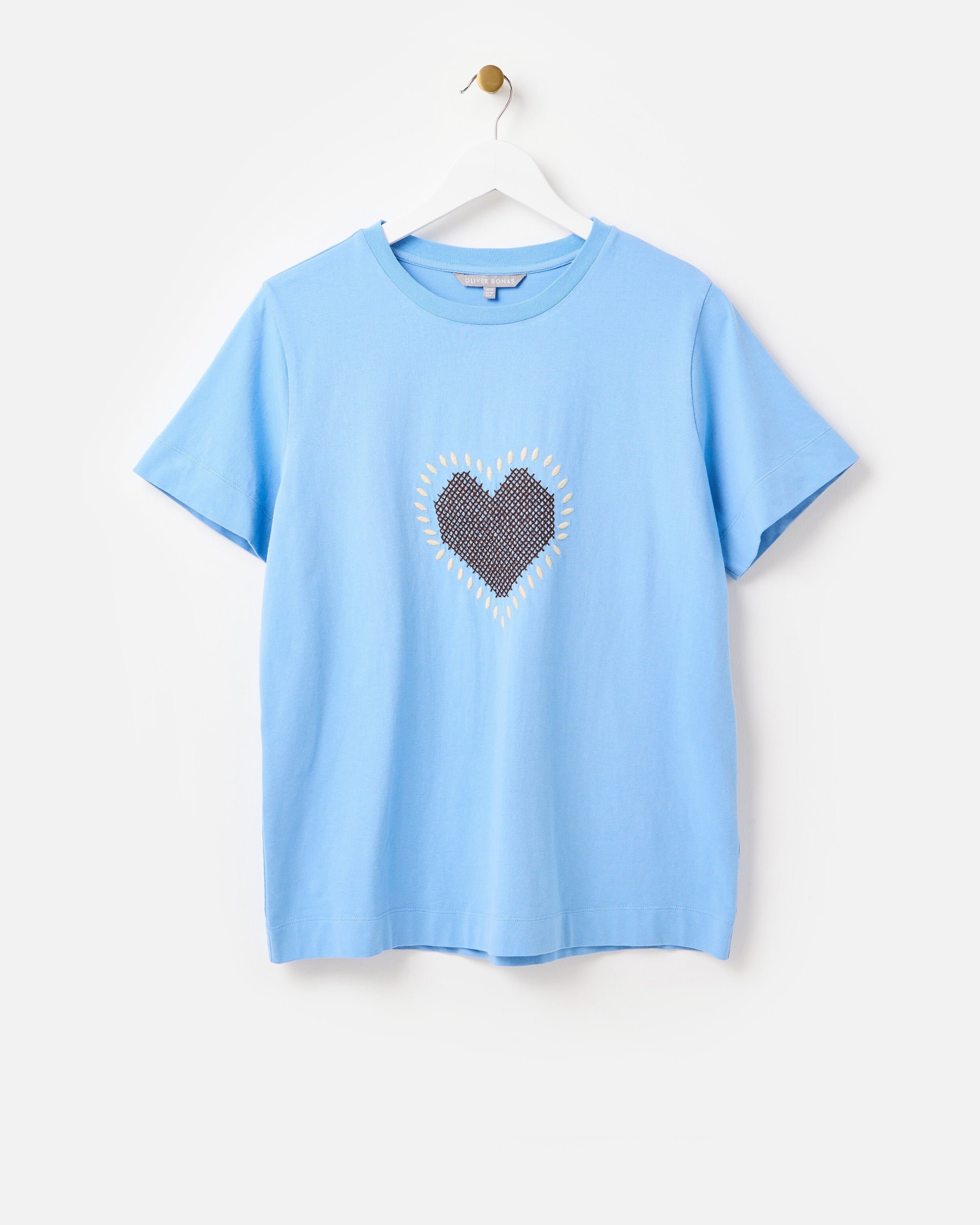Light Blue Heart Cross Stitch T-Shirt | Oliver Bonas