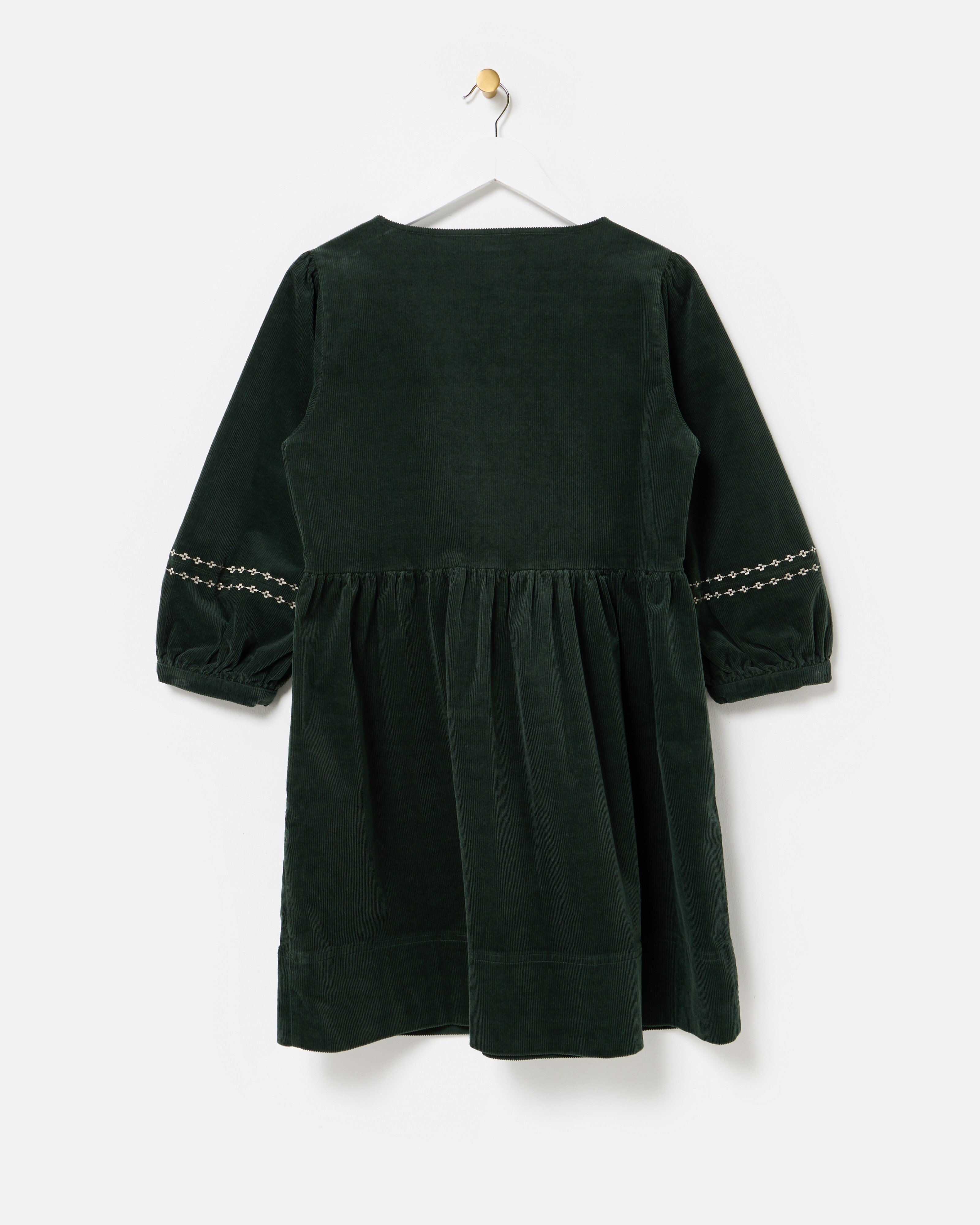 Dark Green Corduroy Embroidered Sleeve V-Neck Mini Dress | Oliver Bonas Dark Green Corduroy Embroidered Sleeve V-Neck Mini Dress | Oliver Bonas
