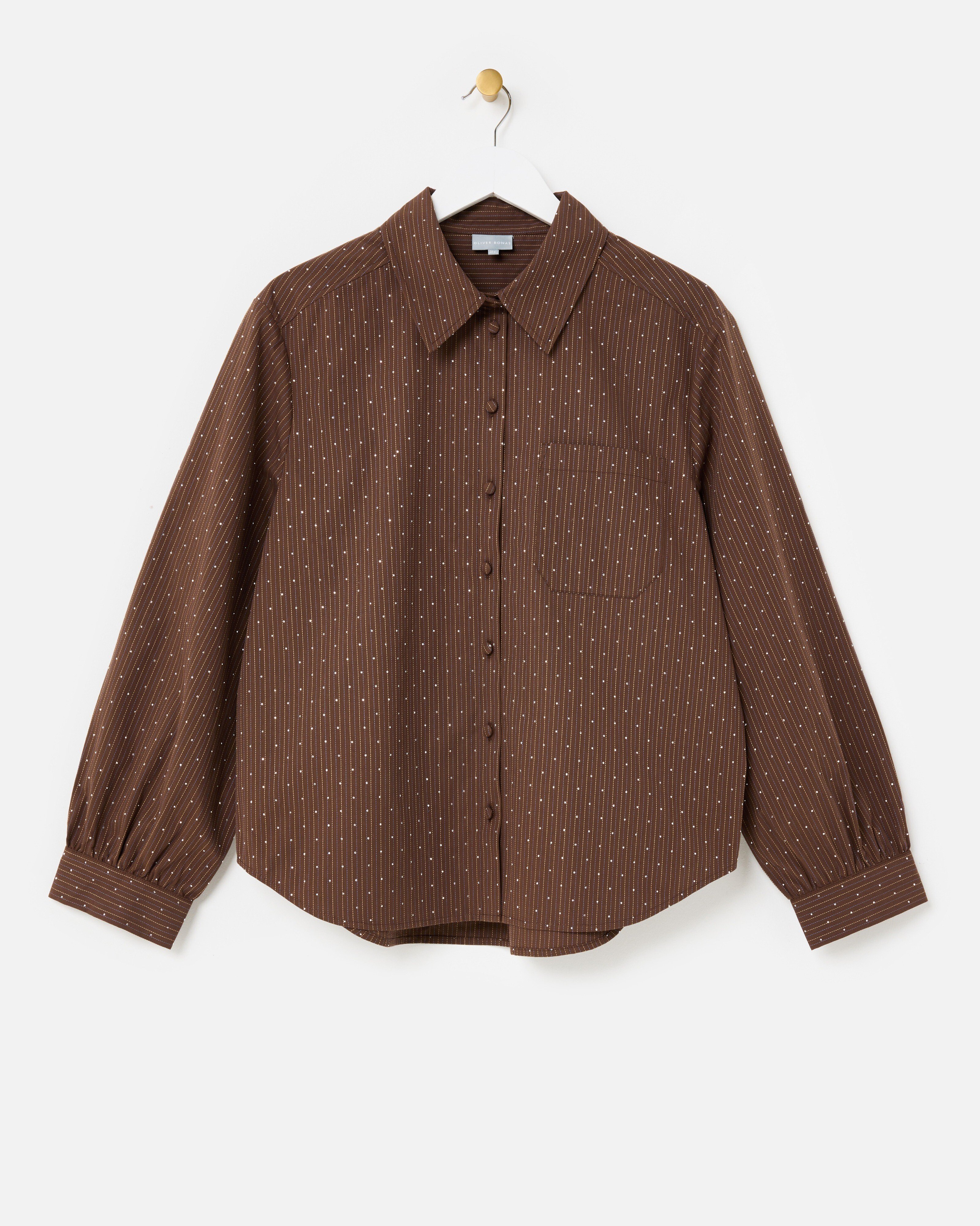 Chocolate Brown Striped Hot Fix Sparkle Shirt | Oliver Bonas