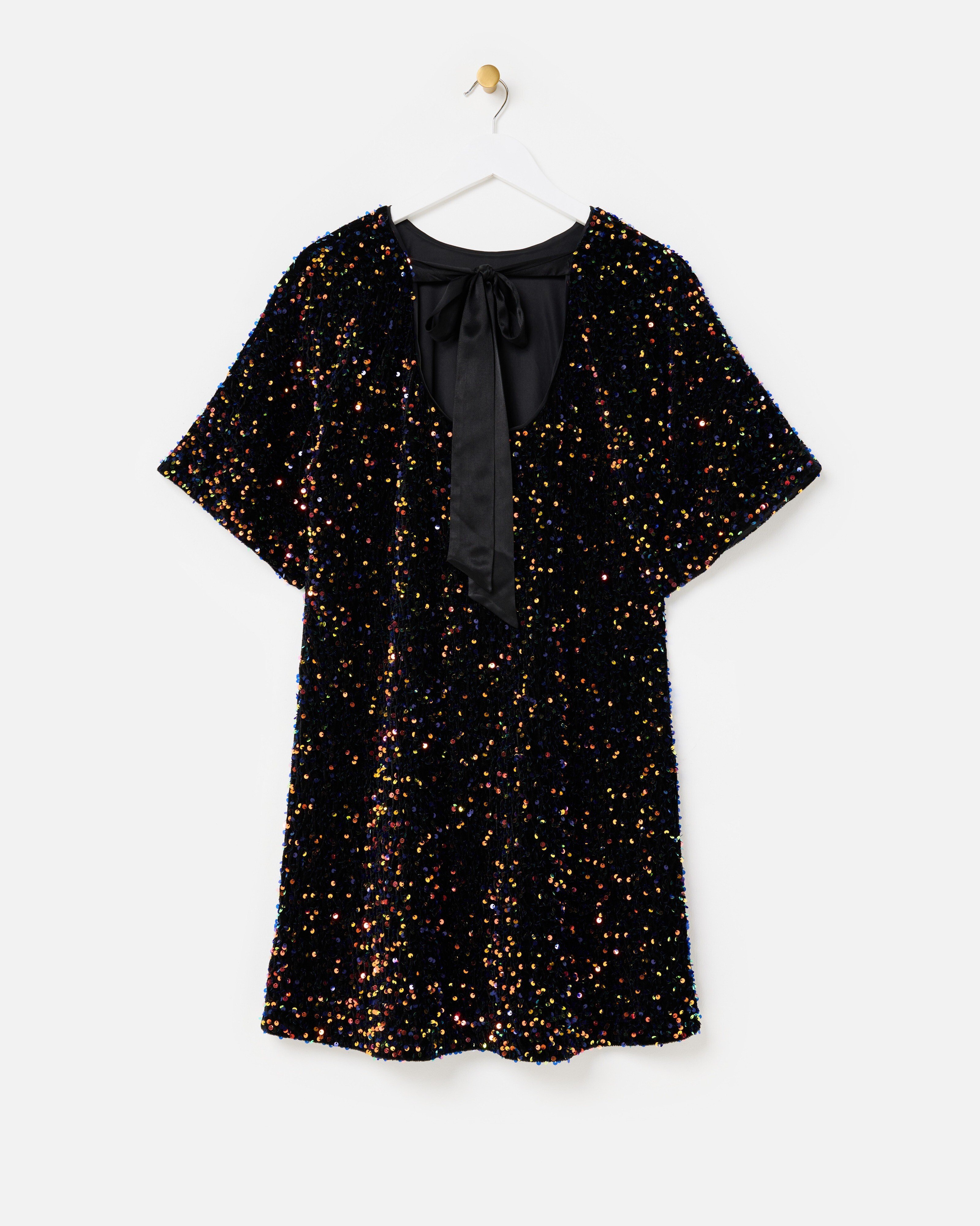 Black Velvet Sequin Mini T-Shirt Dress | Oliver Bonas Black Velvet Sequin Mini T-Shirt Dress | Oliver Bonas
