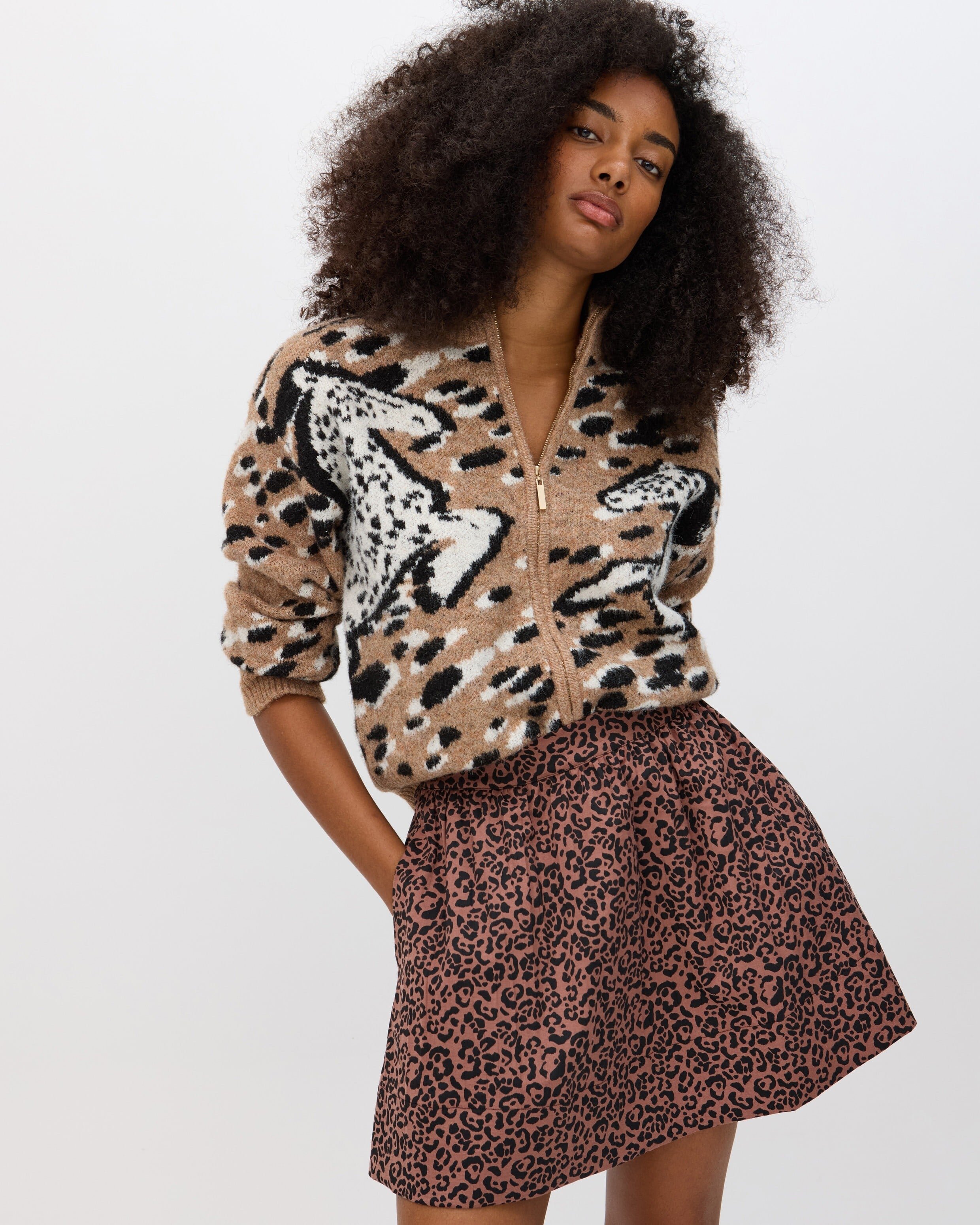 Brown Animal Print Jacquard Mini Skirt | Oliver Bonas