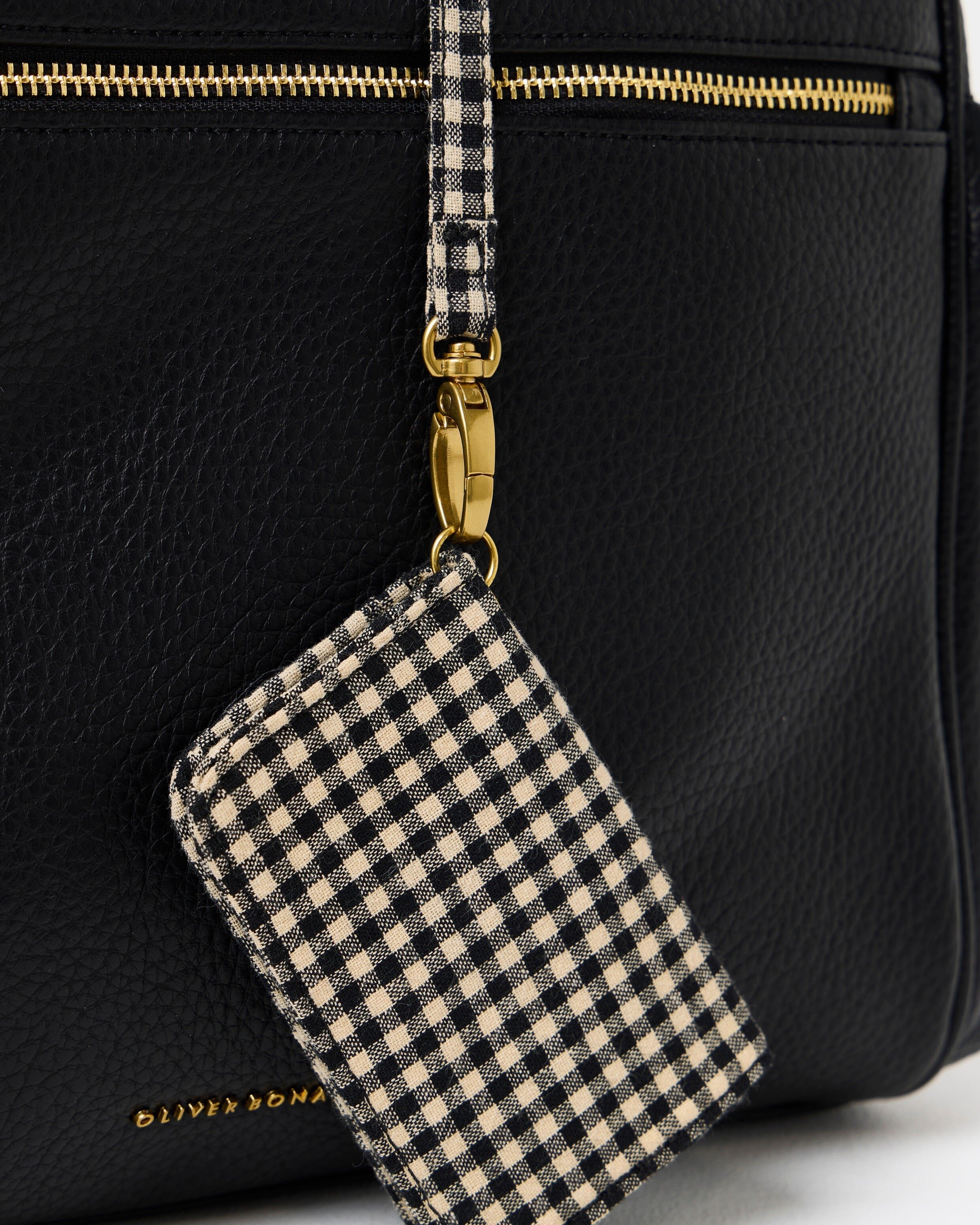 Imalie Curved Top Black & Gingham Backpack | Oliver Bonas