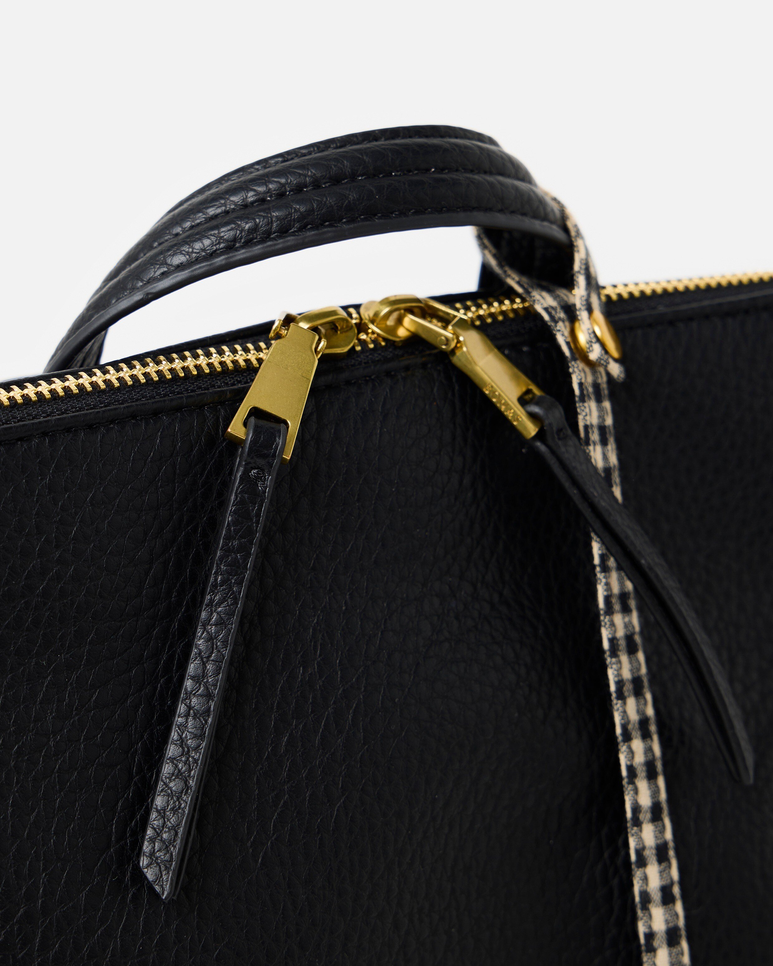Imalie Curved Top Black & Gingham Backpack | Oliver Bonas