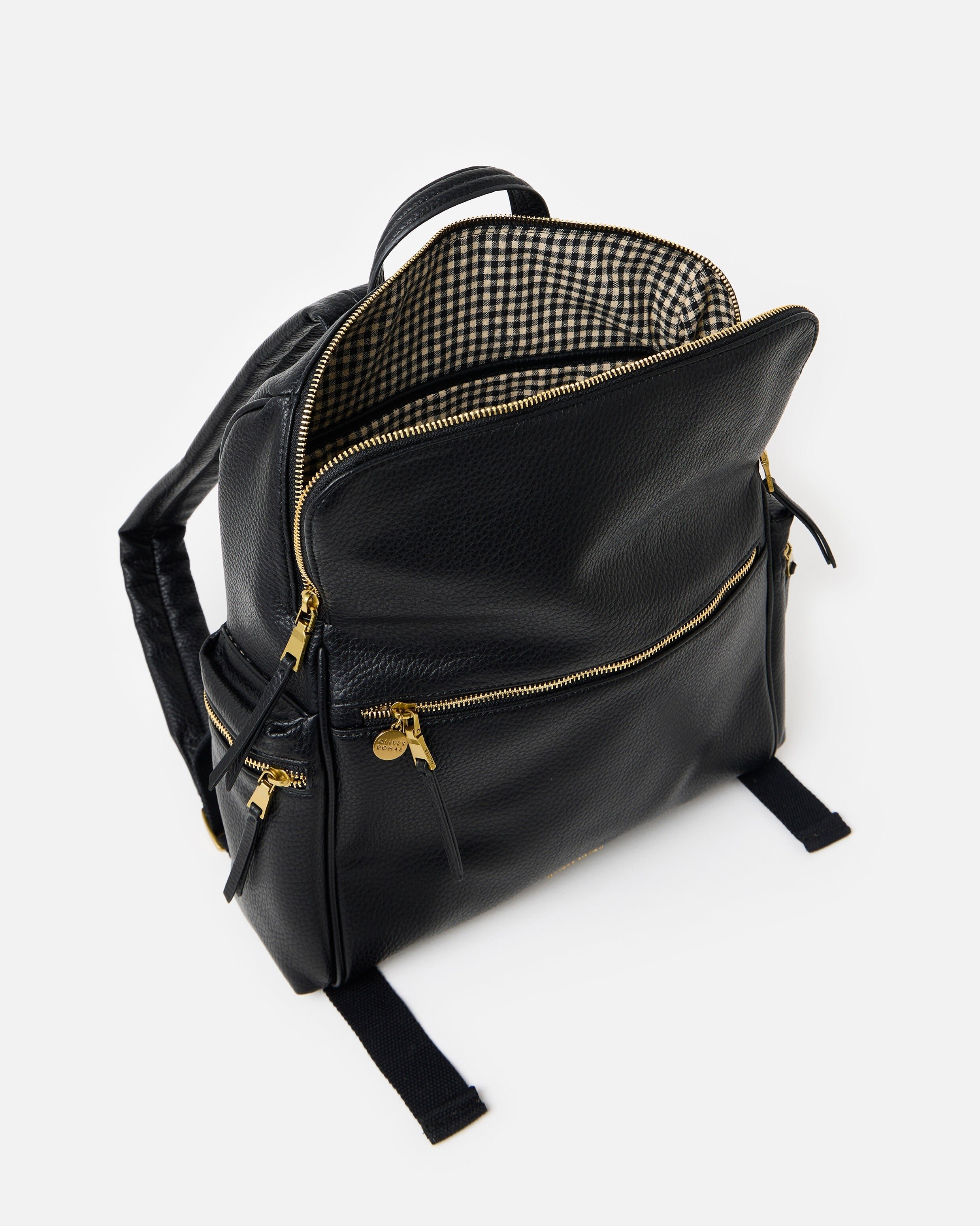 Imalie Curved Top Black & Gingham Backpack | Oliver Bonas