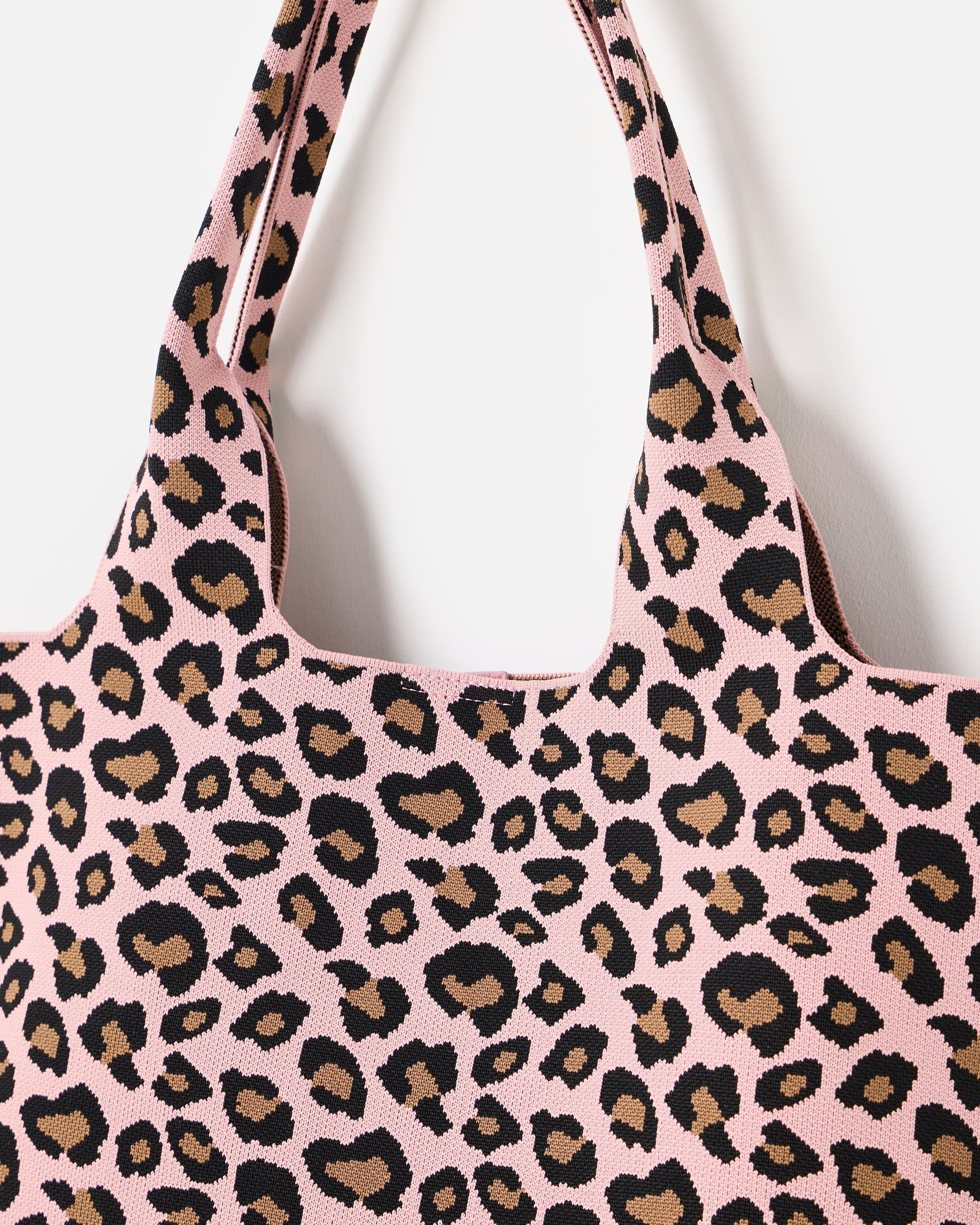 Light Pink & Brown Leopard Print Knitted Tote Bag | Oliver Bonas