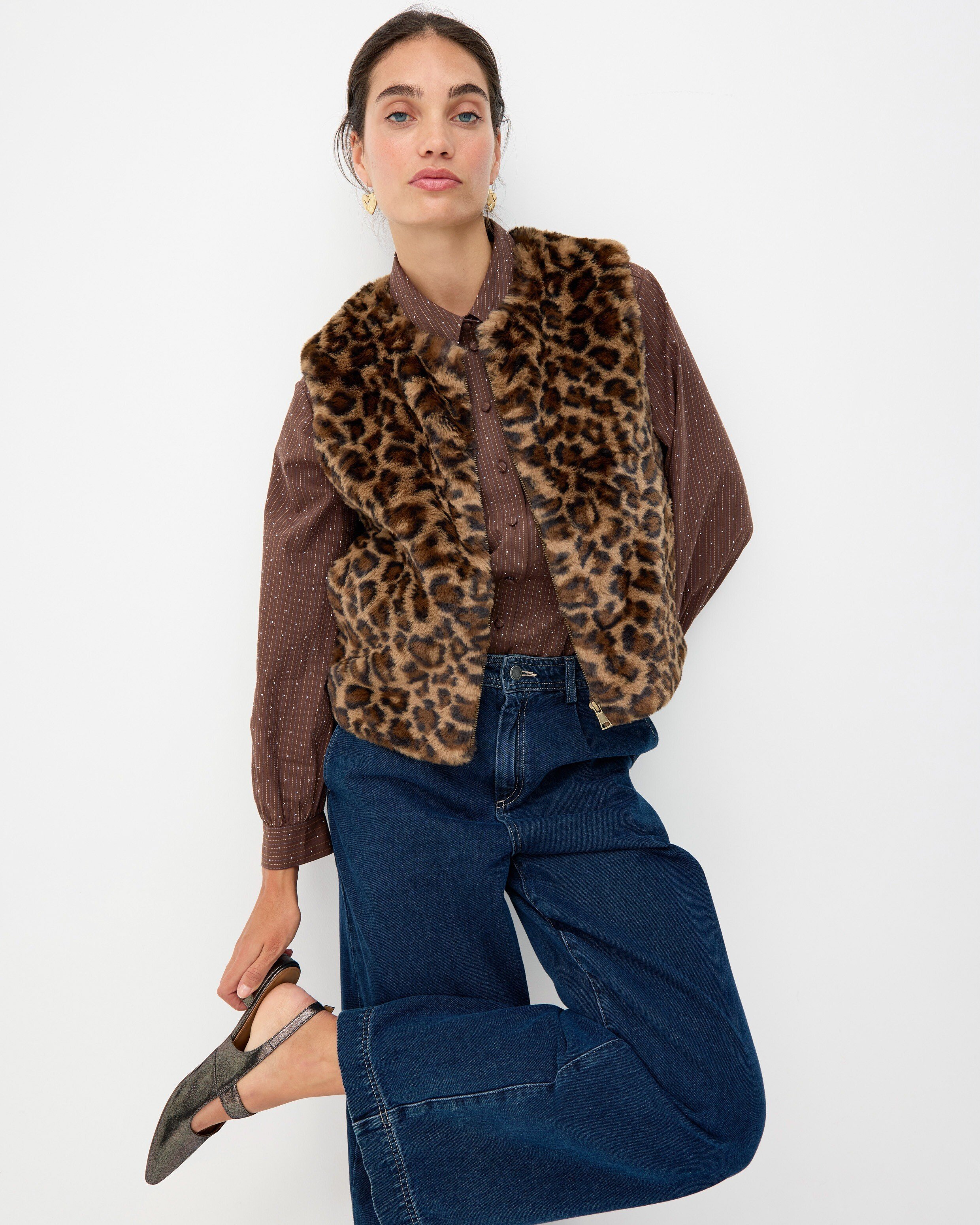 Brown Leopard Print Faux Fur Gilet | Oliver Bonas