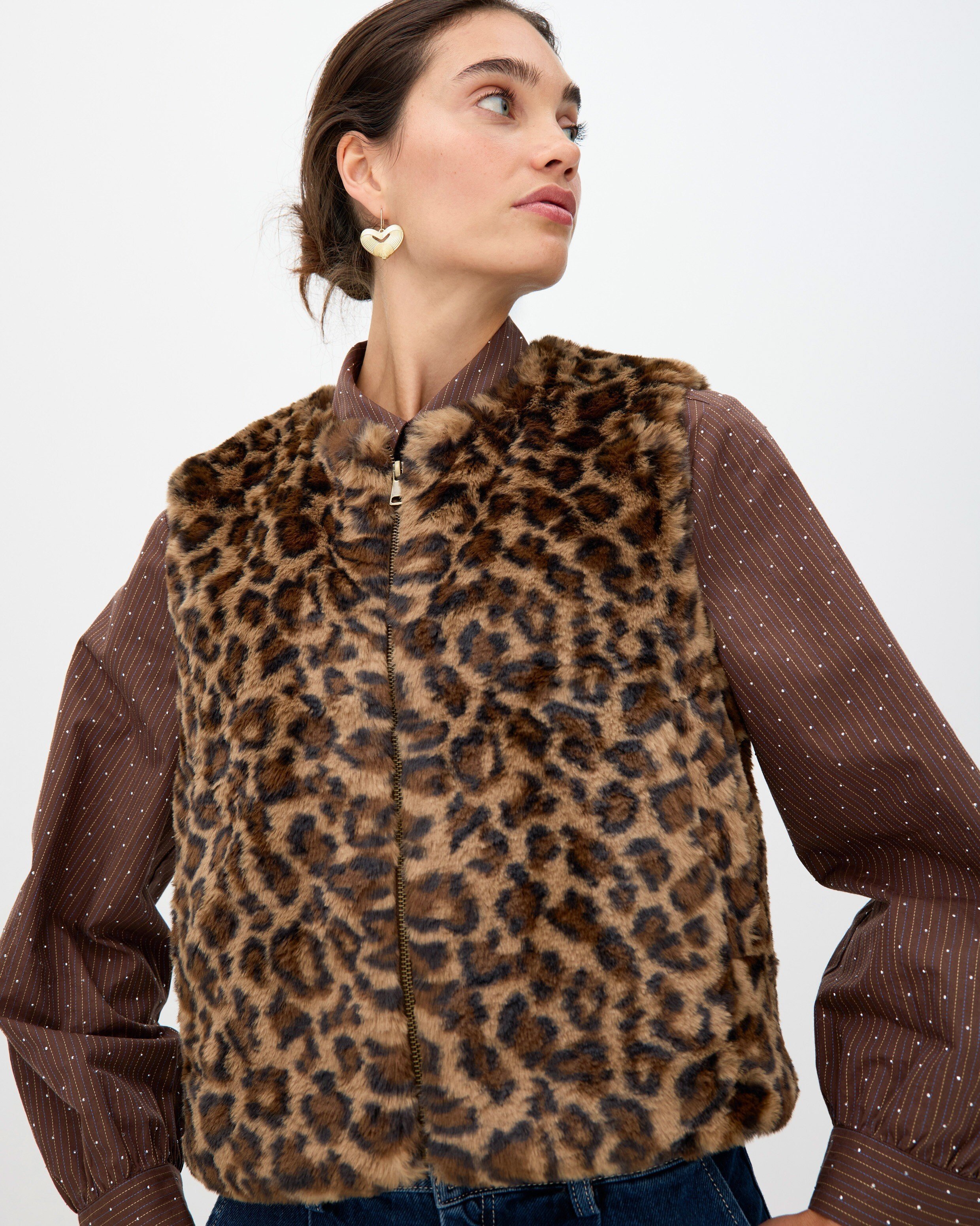 Brown Leopard Print Faux Fur Gilet | Oliver Bonas IE