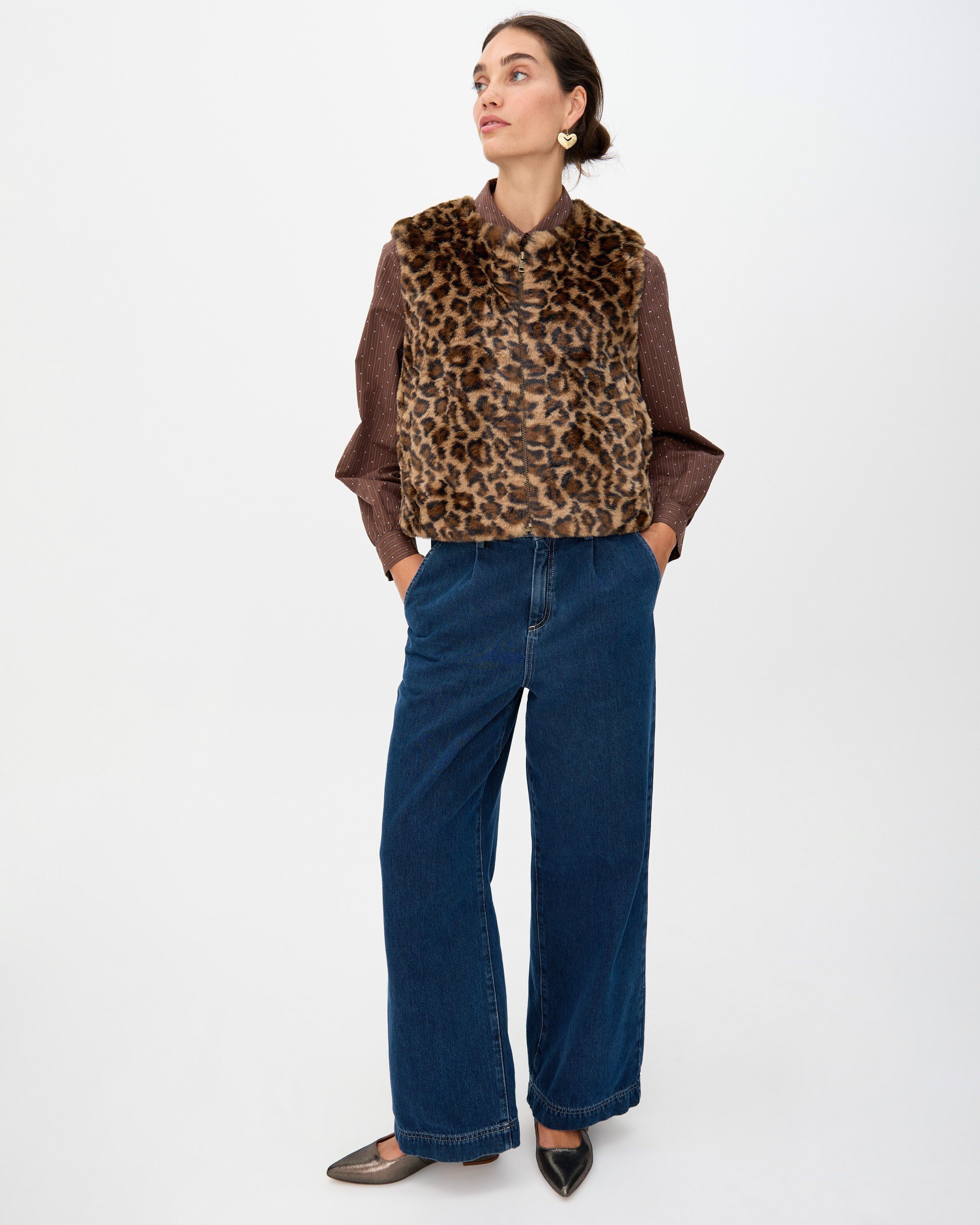 Brown Leopard Print Faux Fur Gilet | Oliver Bonas
