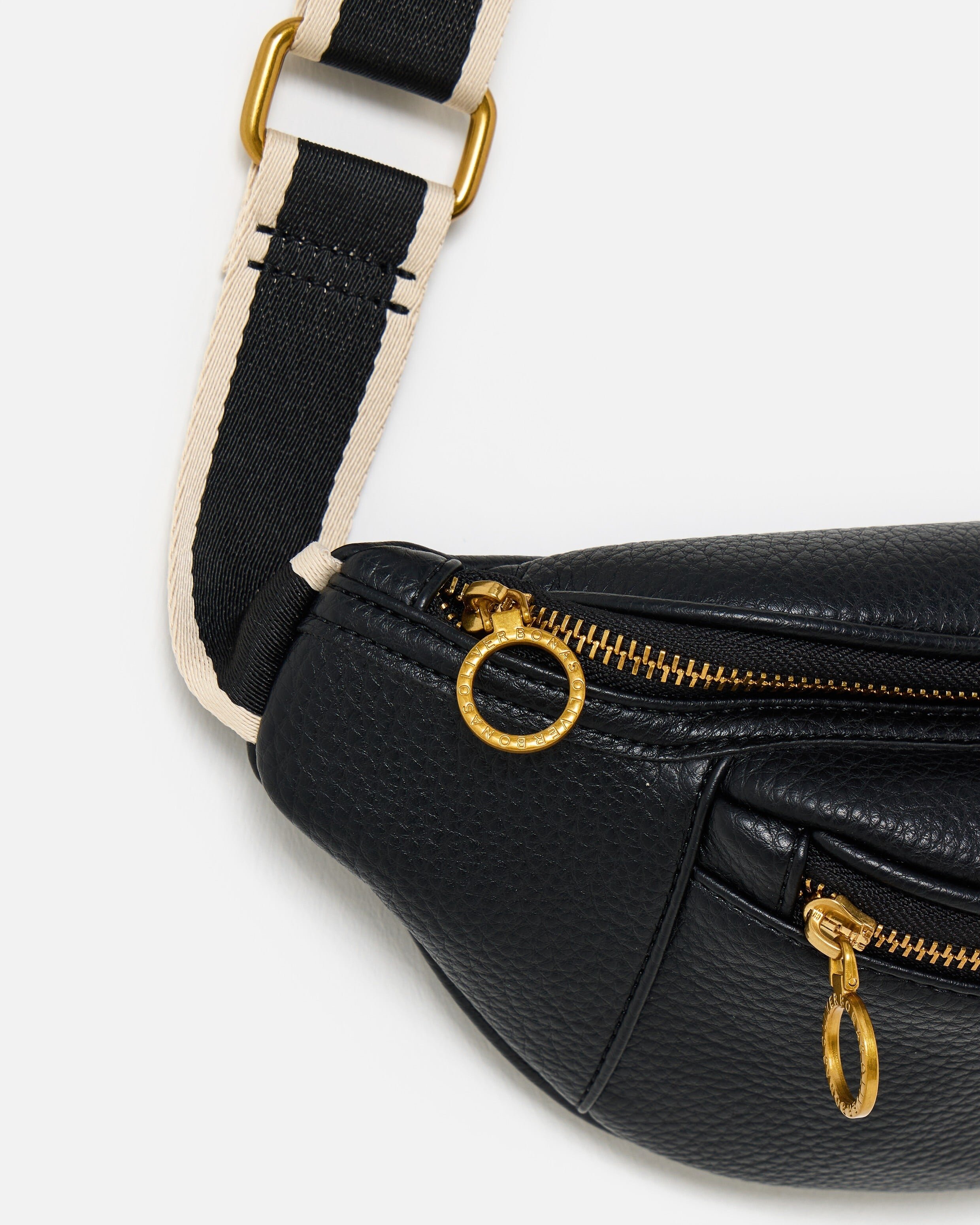 Lexi Black Double Zip Belt Bag | Oliver Bonas