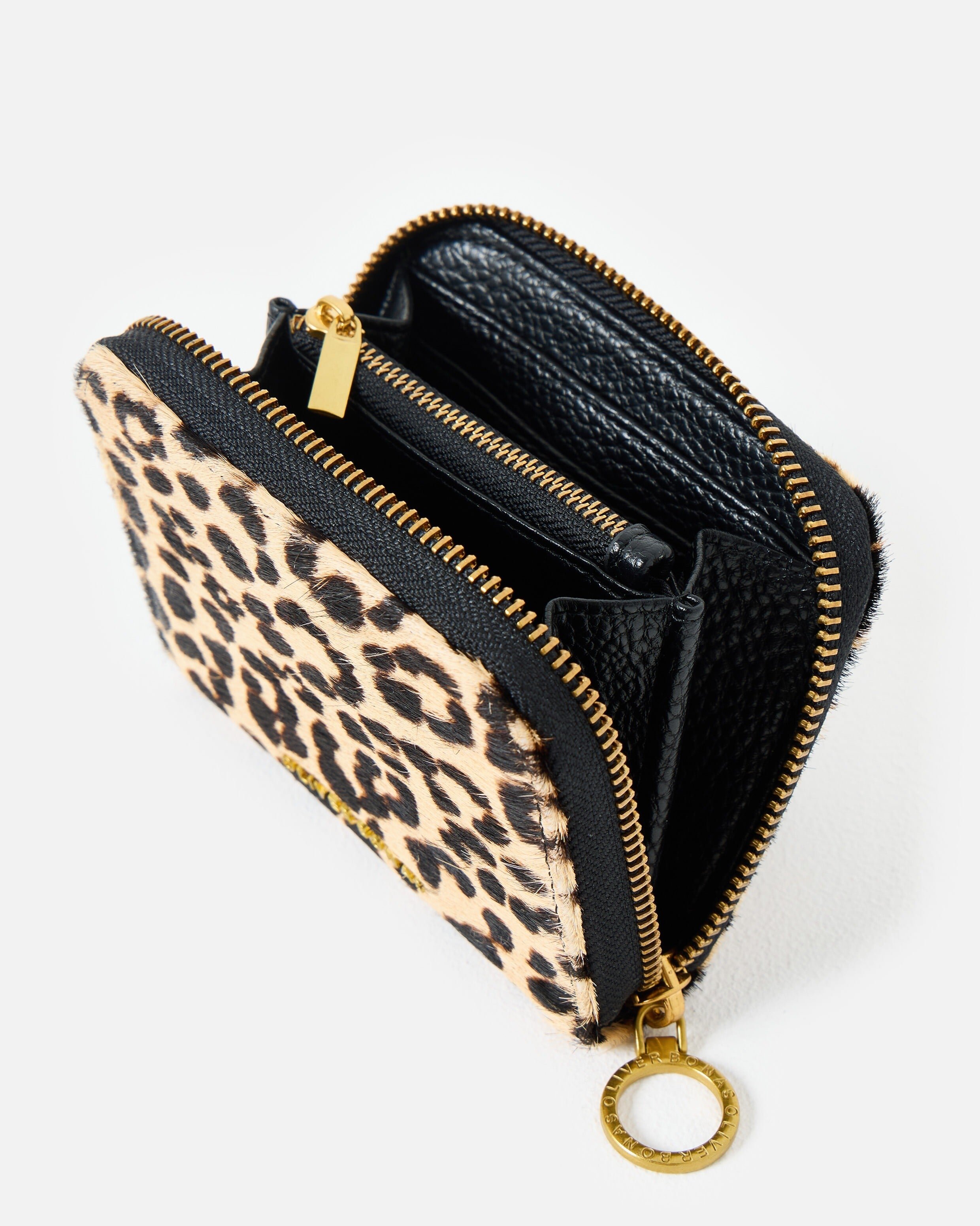 Lola Leopard Print Textured Zip Around Purse | Oliver Bonas