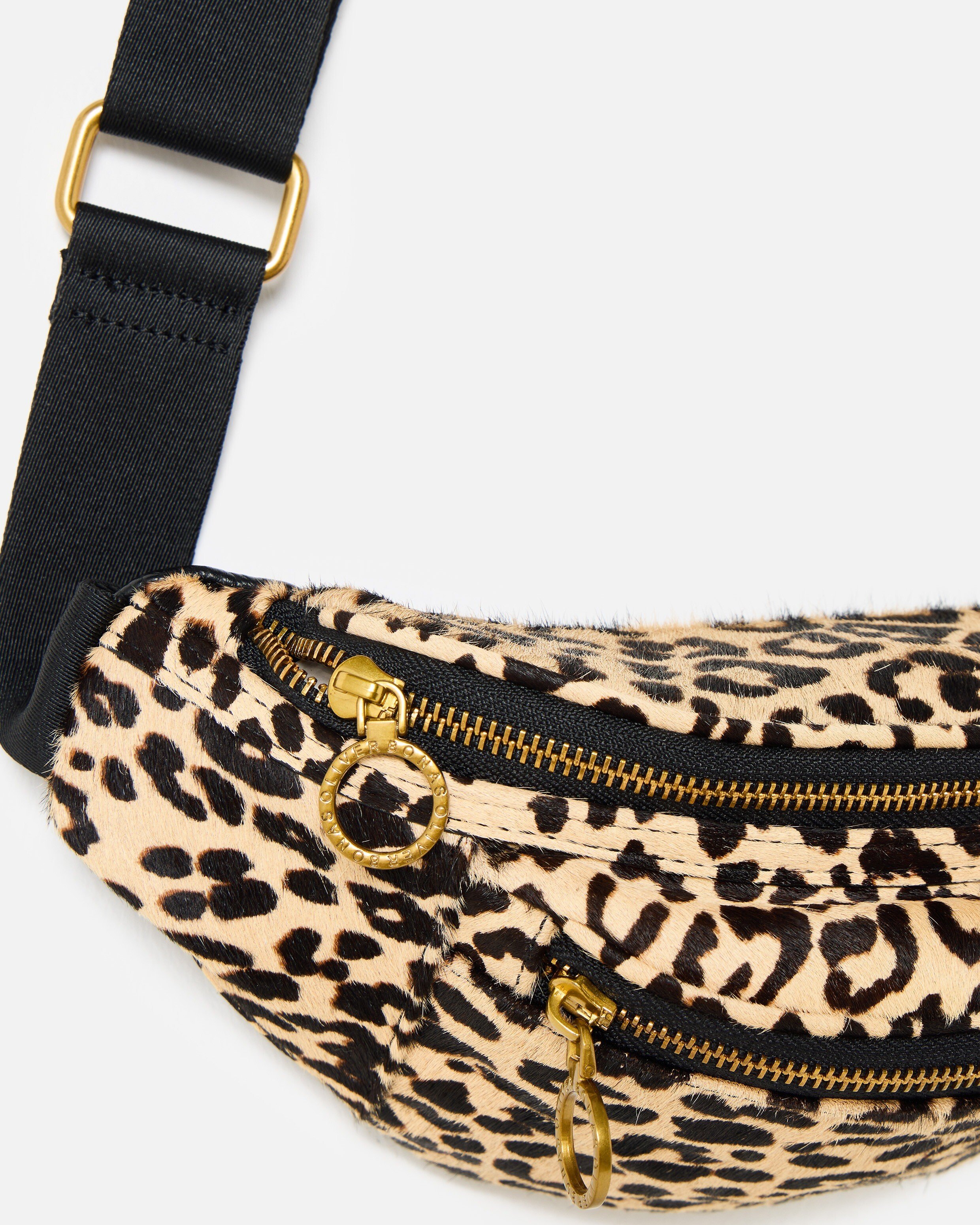 Lexi Leopard Print Textured Double Zip Belt Bag | Oliver Bonas