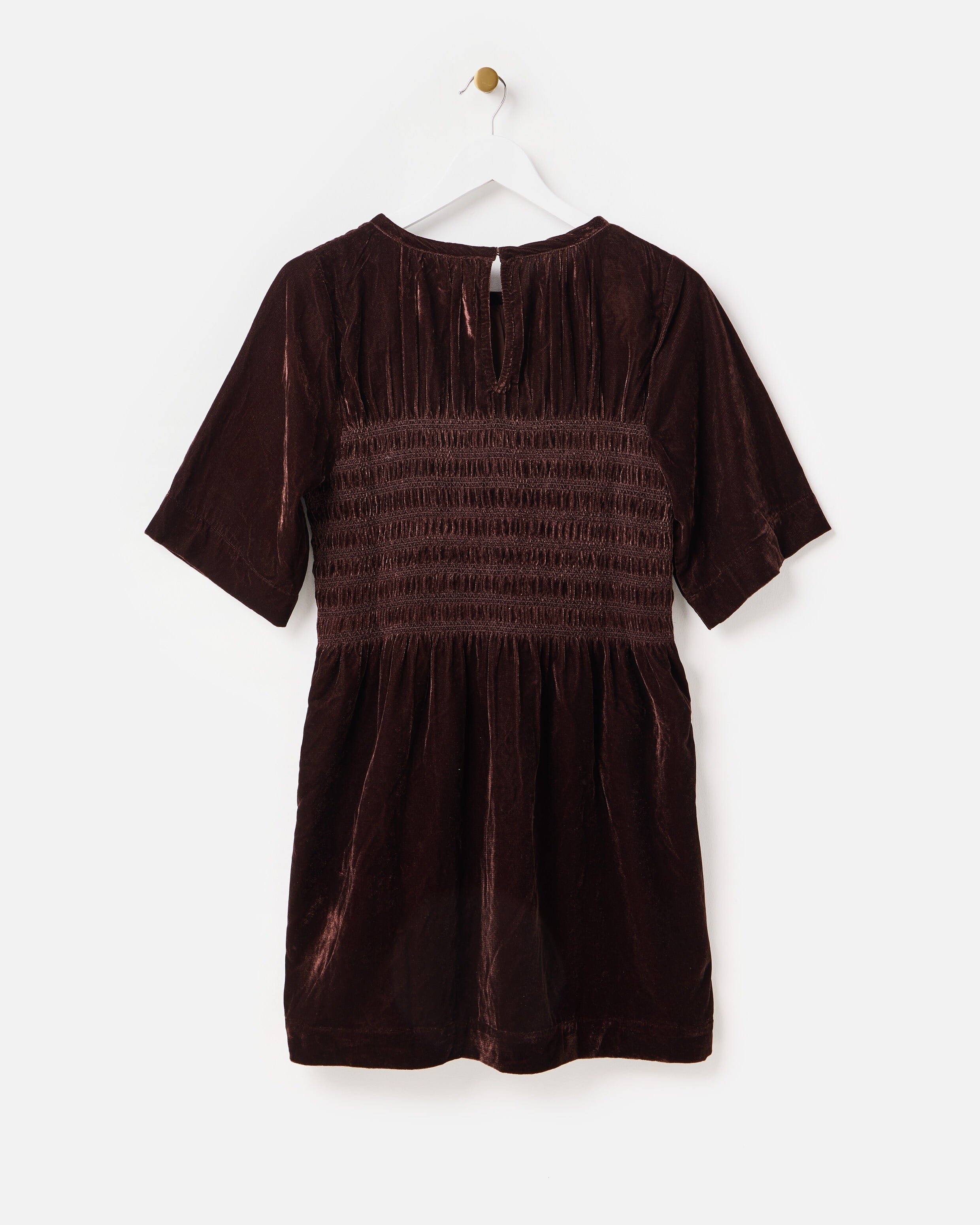 Chocolate Brown Velvet Shirred T-Shirt Mini Dress | Oliver Bonas