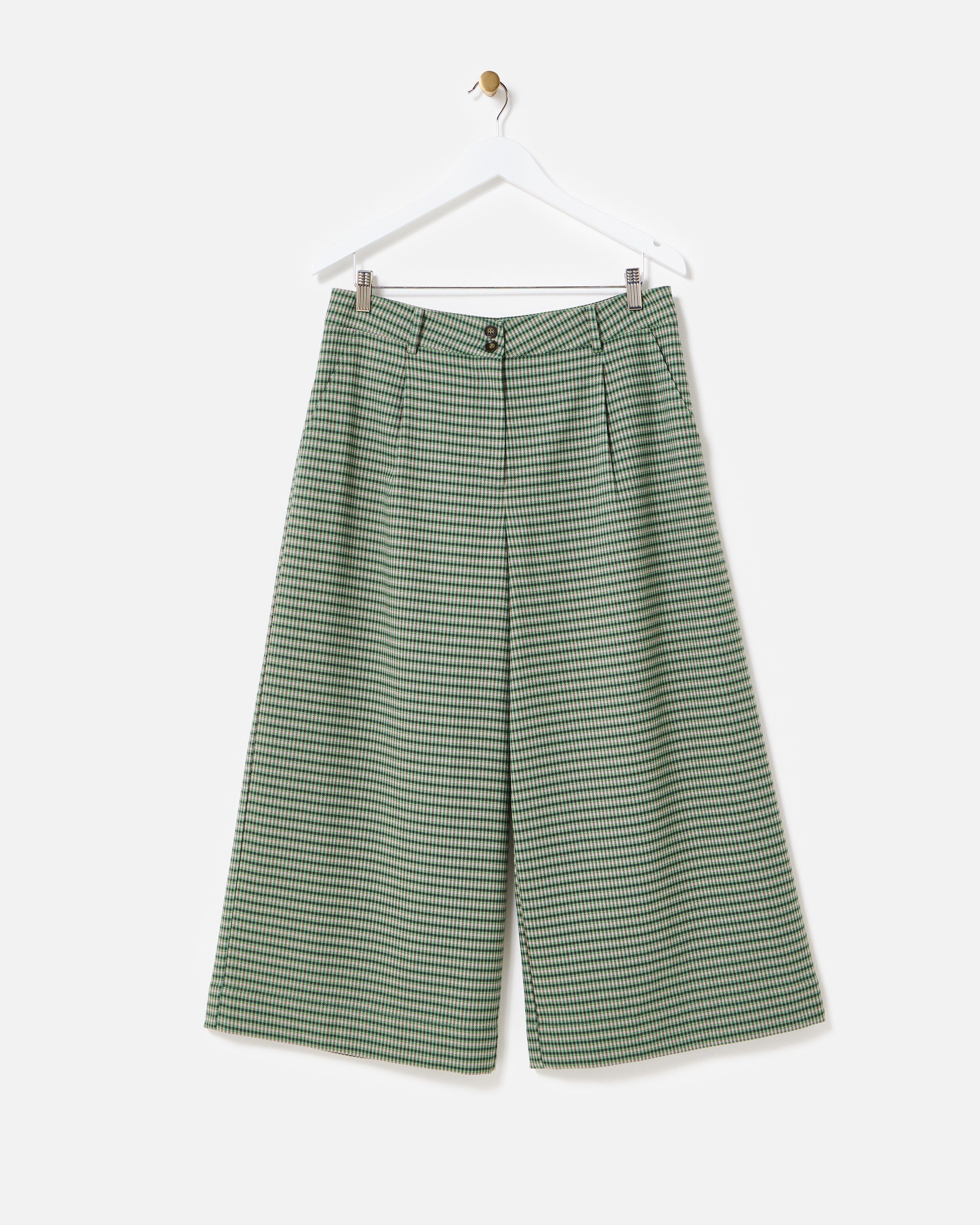 Green Checked Cropped Wide Leg Trousers Oliver Bonas