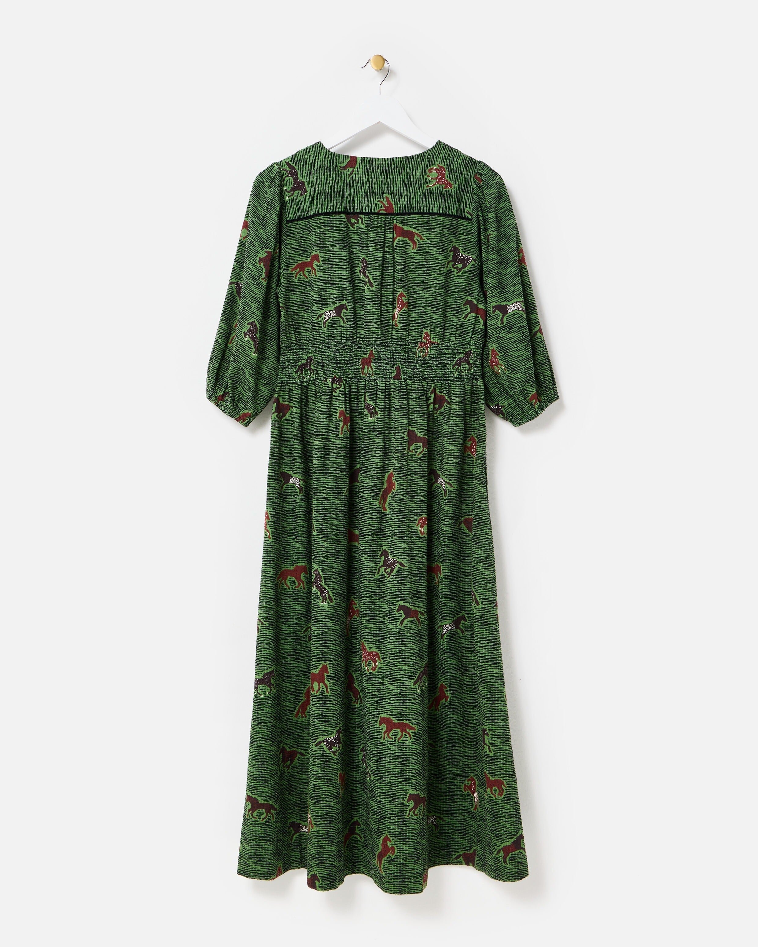 Green & Brown Horse Print V-Neck Midi Dress | Oliver Bonas Green & Brown Horse Print V-Neck Midi Dress | Oliver Bonas