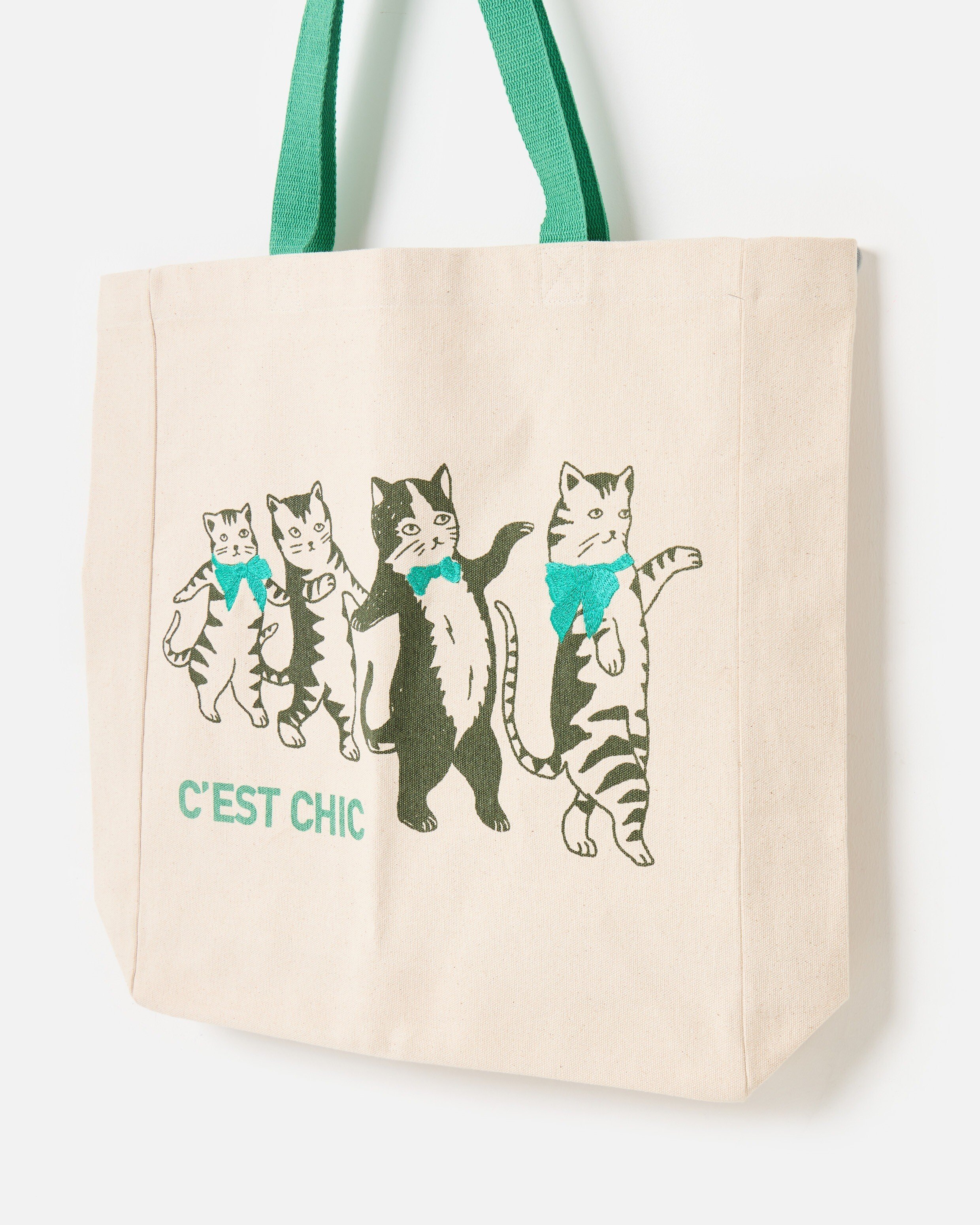 Cream Dancing Cats Cotton Tote Shopper Bag Oliver Bonas