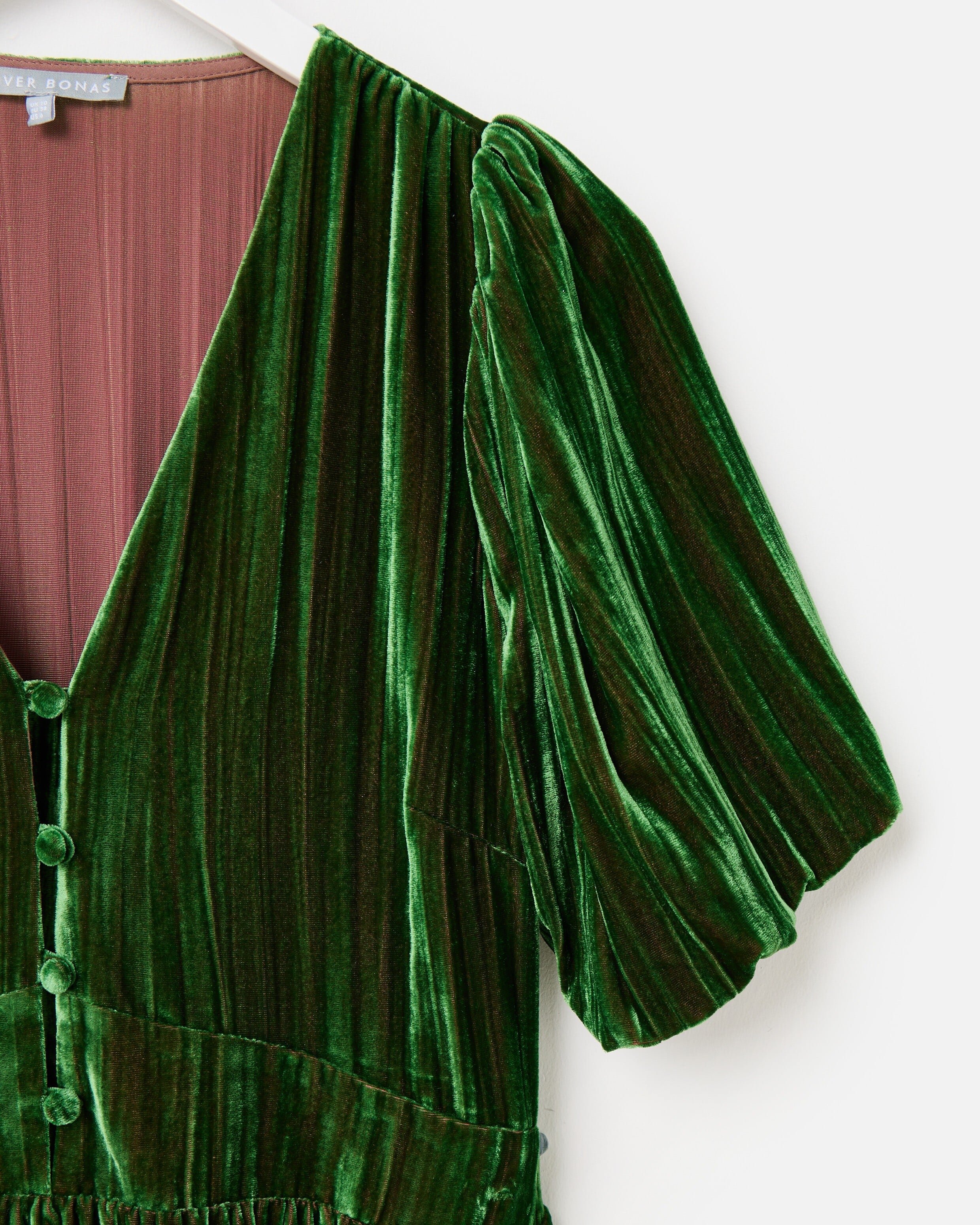 green velvet long sleeve midi dress Sarta Green Velvet Midi Dress Long Sleeve Cocktail Dresses Womens UK main image 0