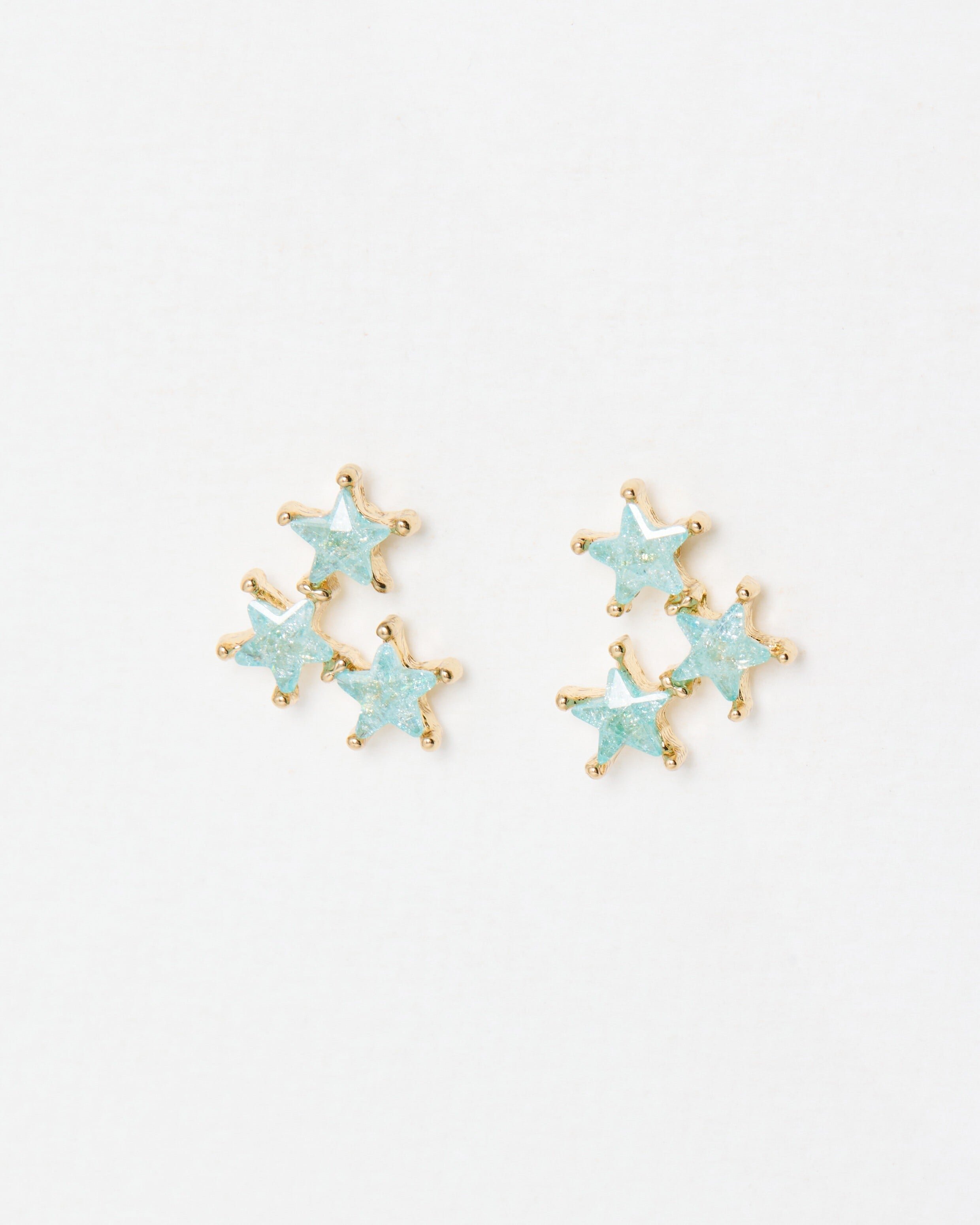 Irena Blue Stone Inlay Triple Star Stud Earrings | Oliver Bonas