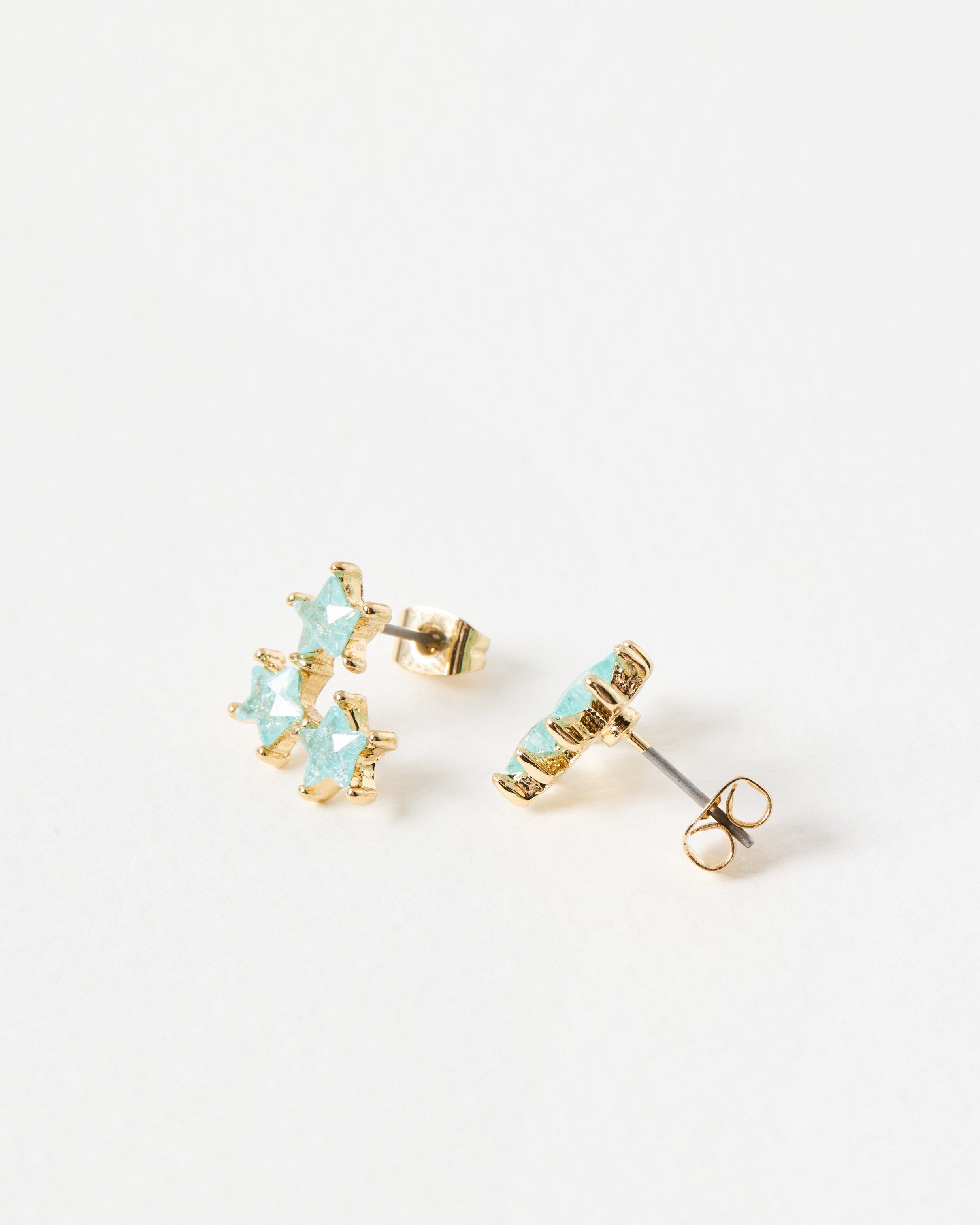 Irena Blue Stone Inlay Triple Star Stud Earrings | Oliver Bonas