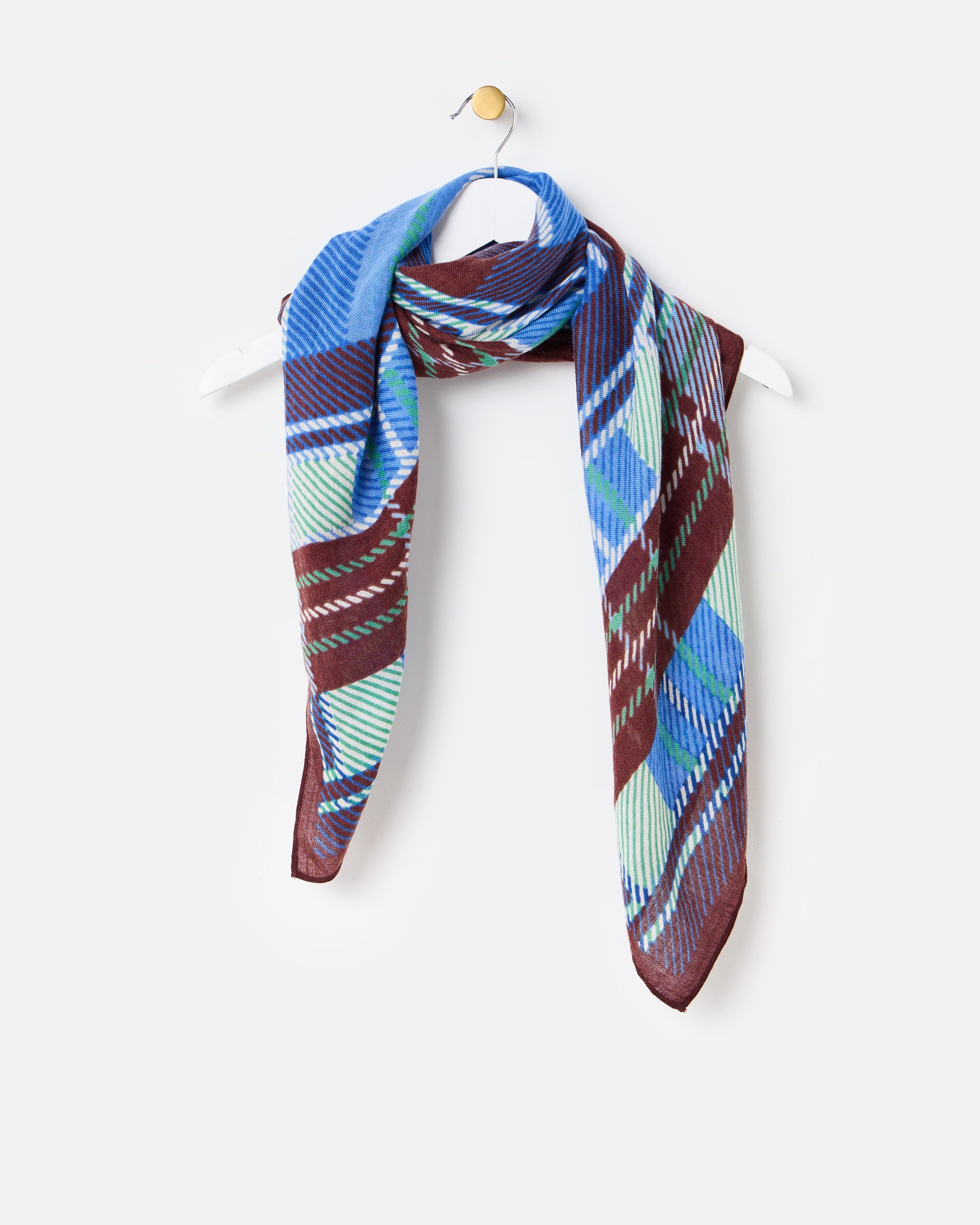 Blue & Brown Checked Large Square Scarf | Oliver Bonas