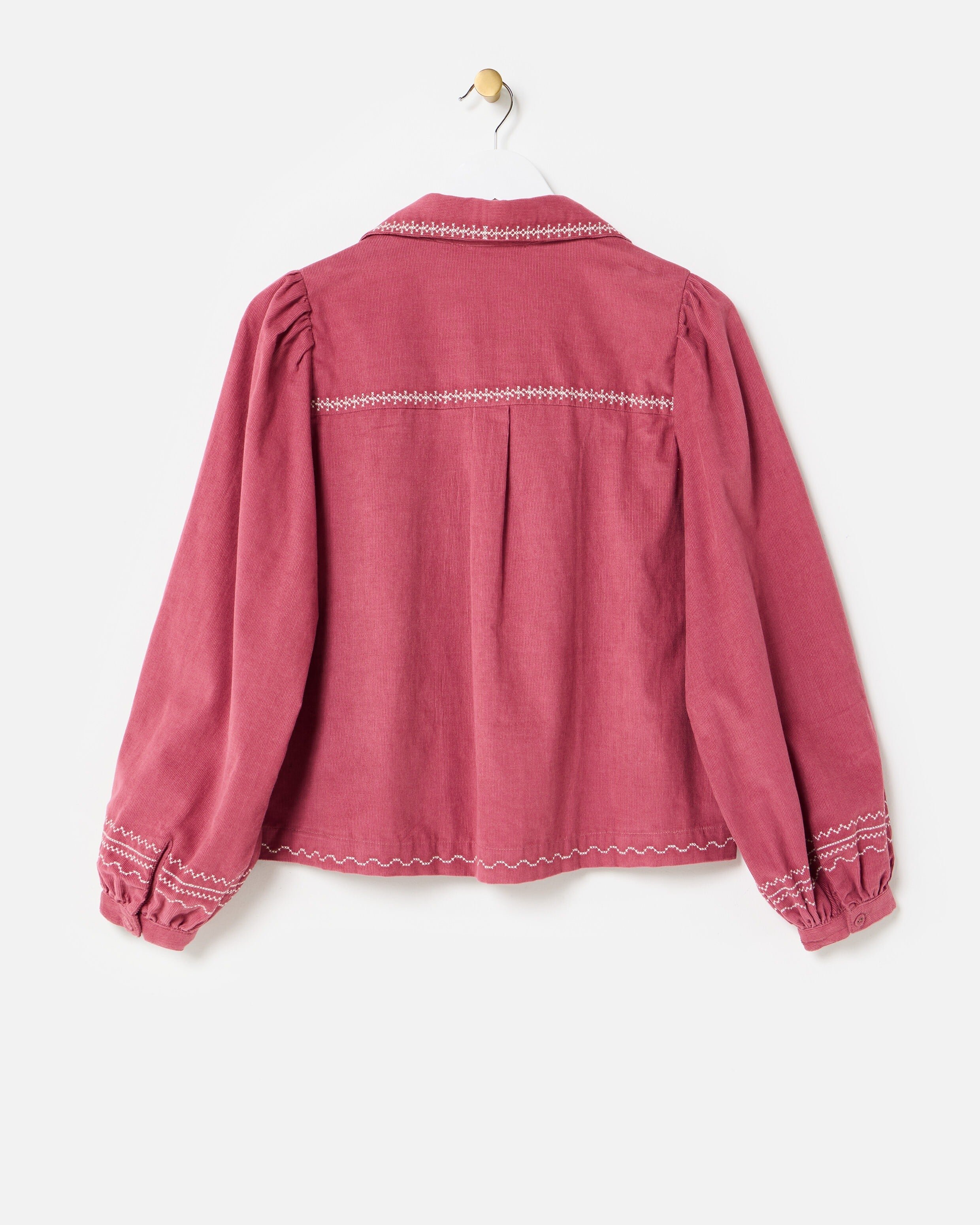 Pink Corduroy Floral Cross Stitch Embroidered Shirt | Oliver Bonas