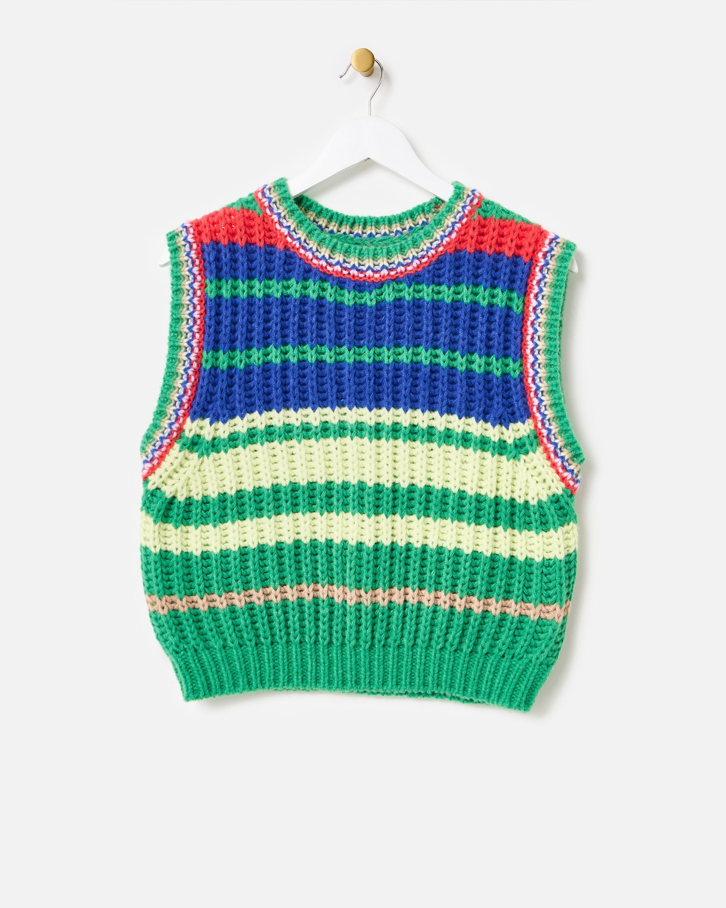 Blue & Green Striped Chunky Knitted Tank Top