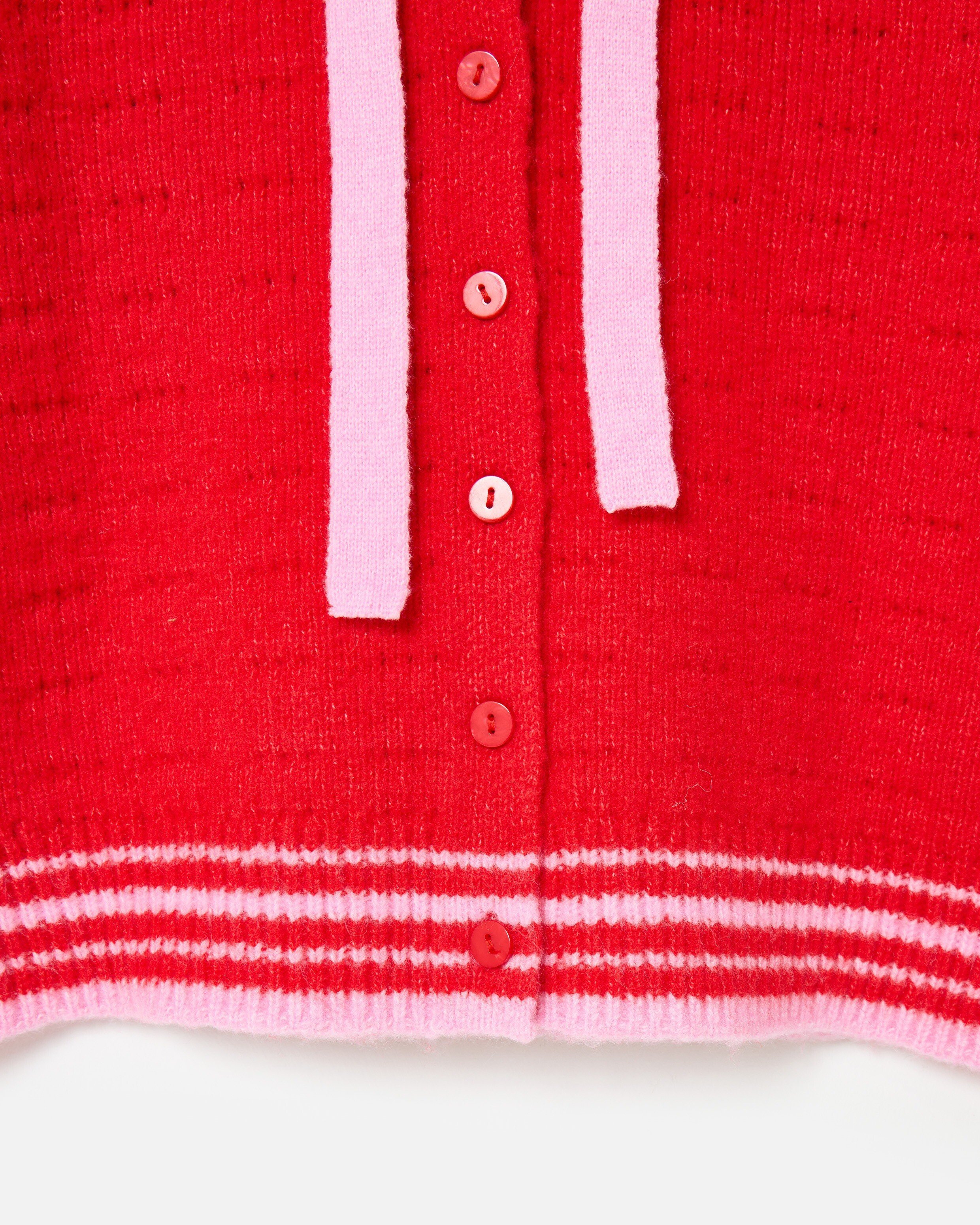Red Hooded Button Up Knitted Cardigan | Oliver Bonas