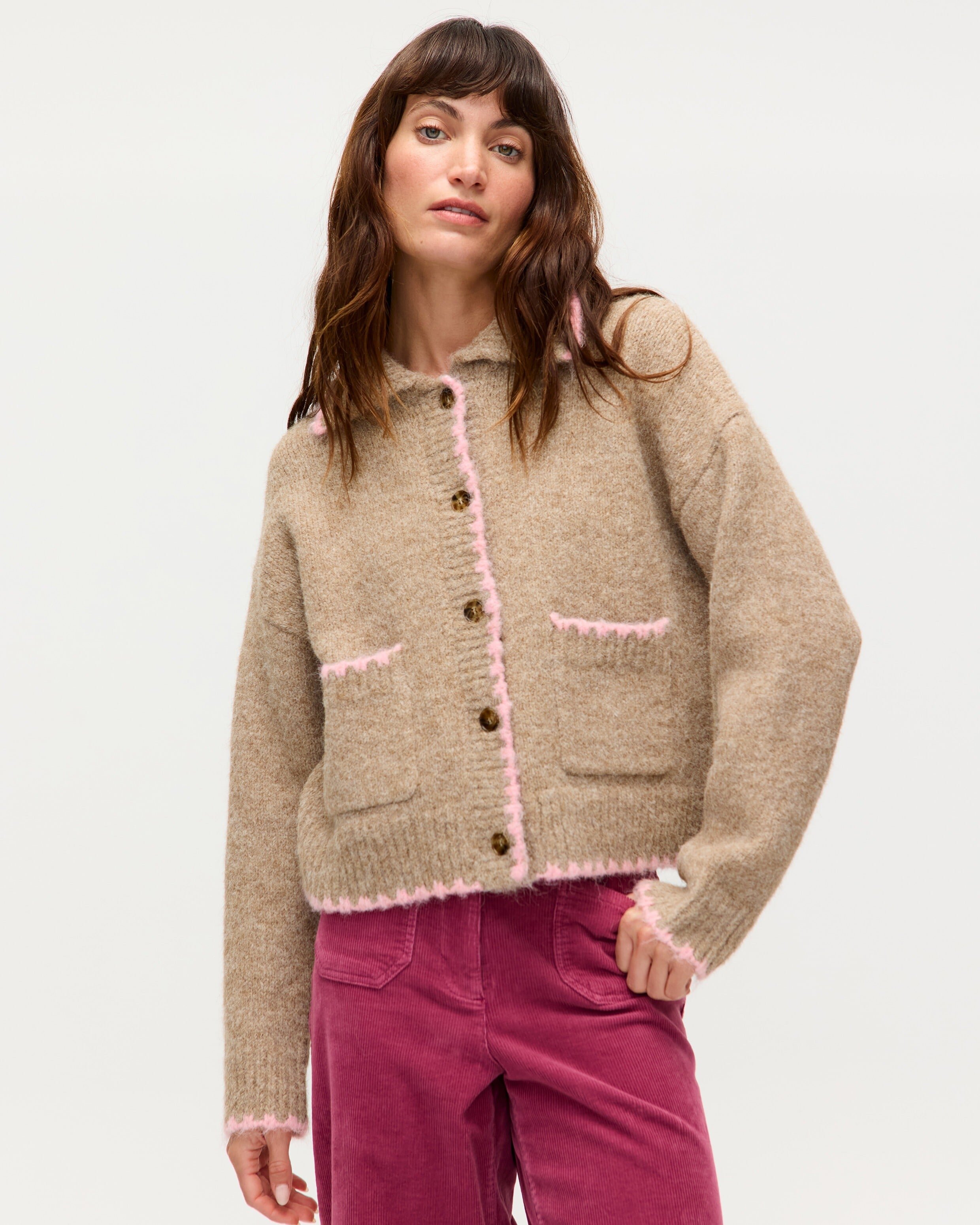 カーディガン bibiy. "B" CAMEL PEPURAMU CARDIGAN pink Bibly /ビビィ ◇ペプラムカーディガン/CAMEL PEPURAMU CARDIGAN