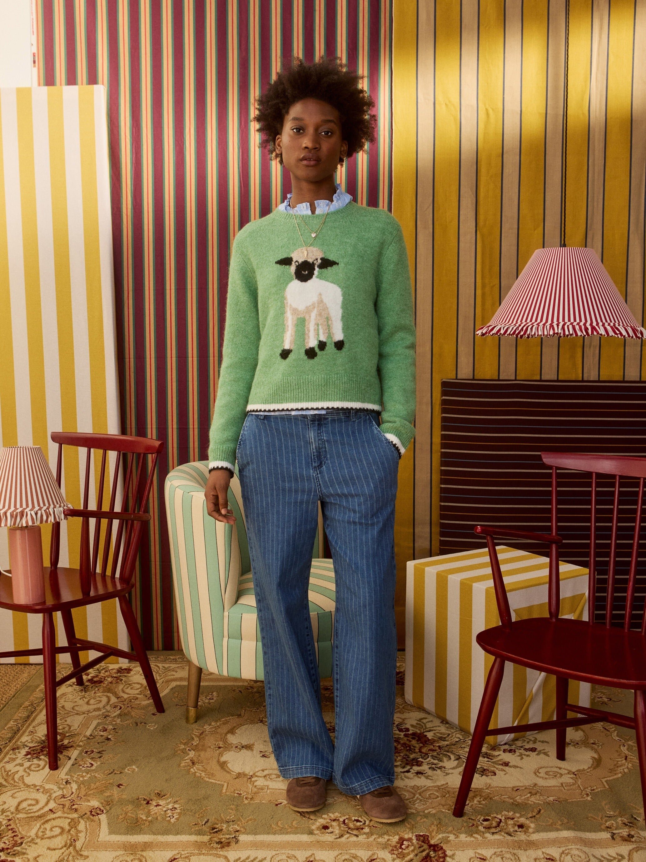 Green Sheep Crew Neck Knitted Jumper | Oliver Bonas