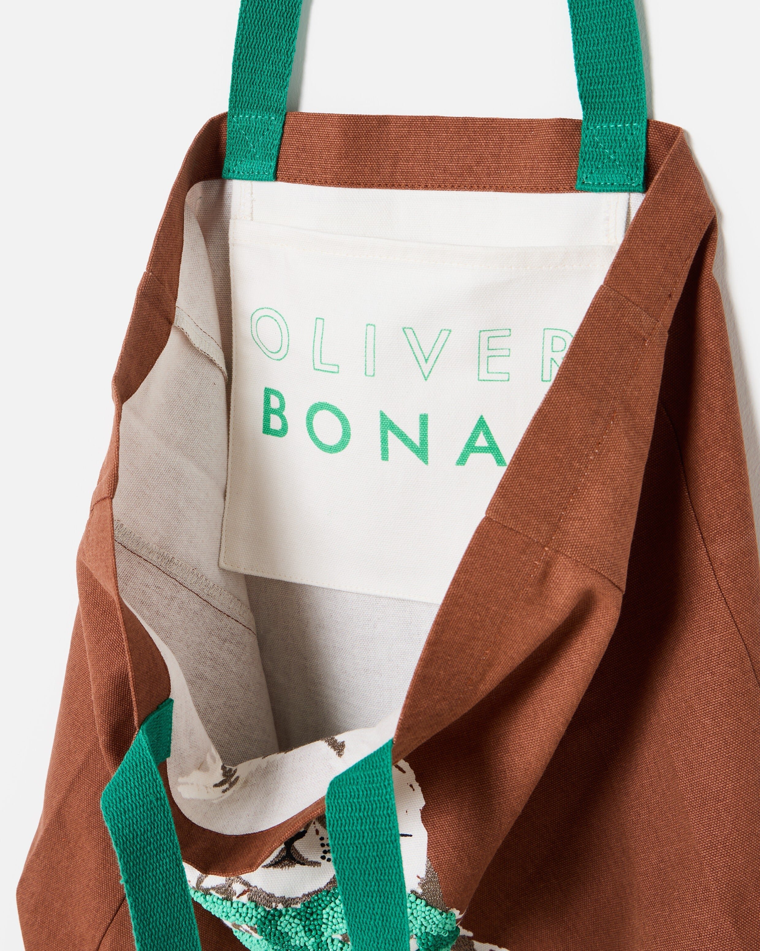 Chocolate Brown Beaded Cat Fabric Tote Shopper Bag | Oliver Bonas