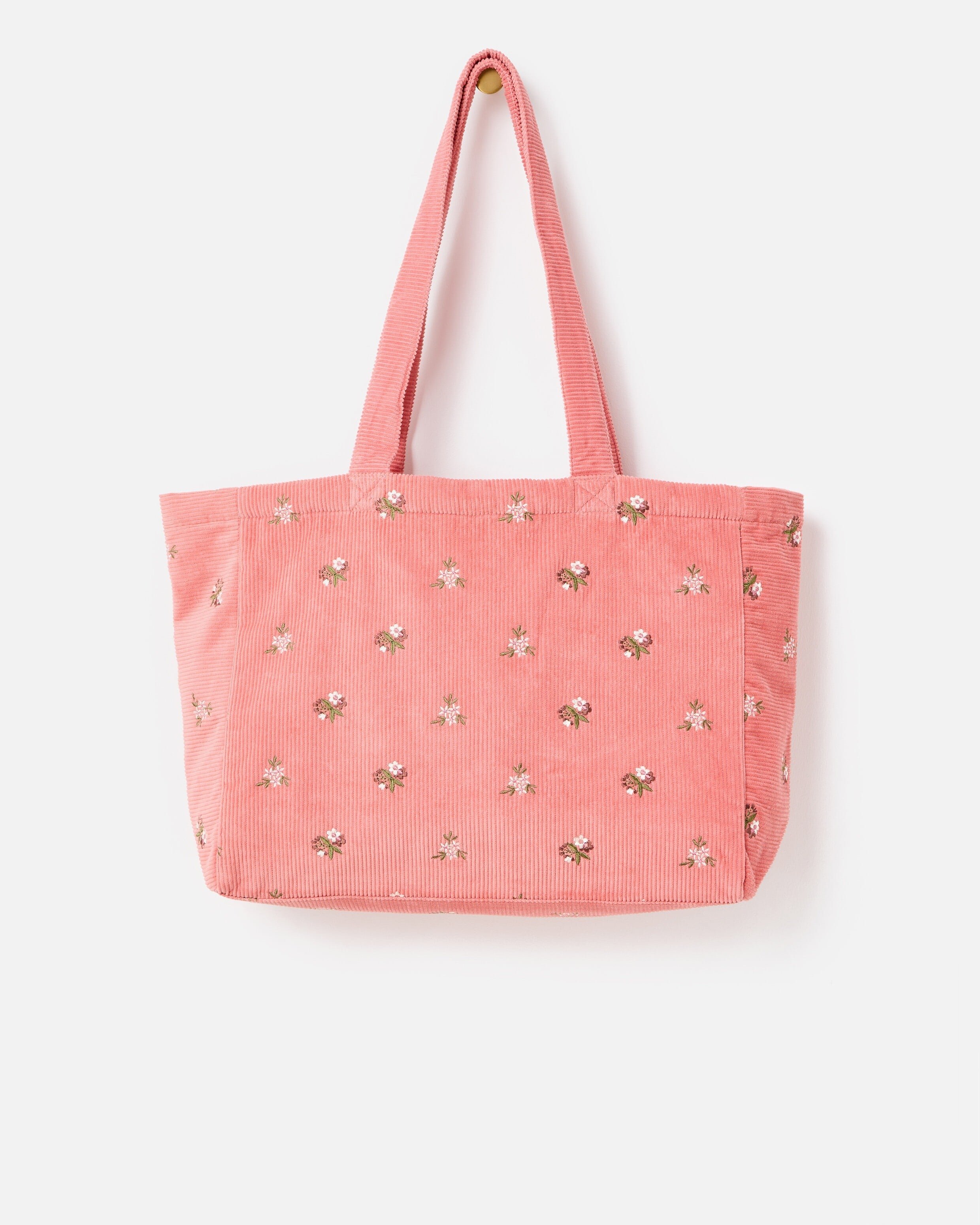 Pink Floral Embroidered Corduroy Tote Shopper Bag | Oliver Bonas