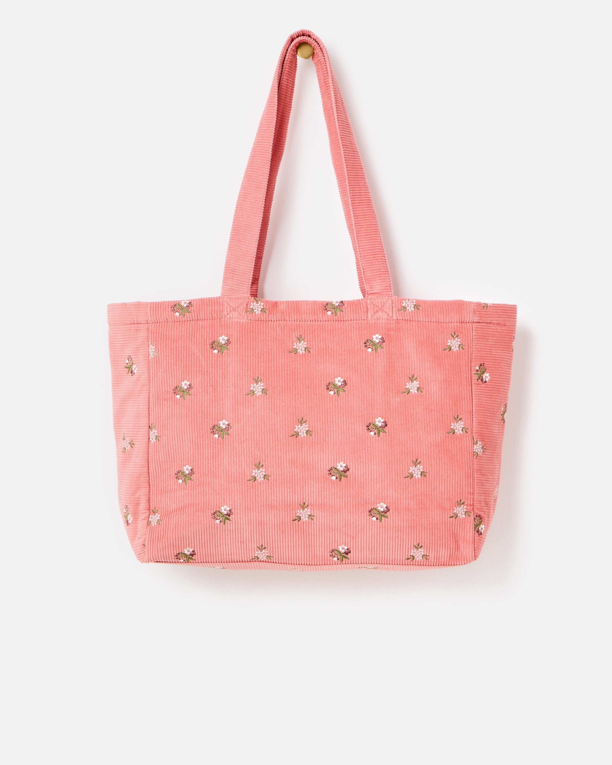 Pink Floral Embroidered Corduroy Tote Shopper Bag | Oliver Bonas