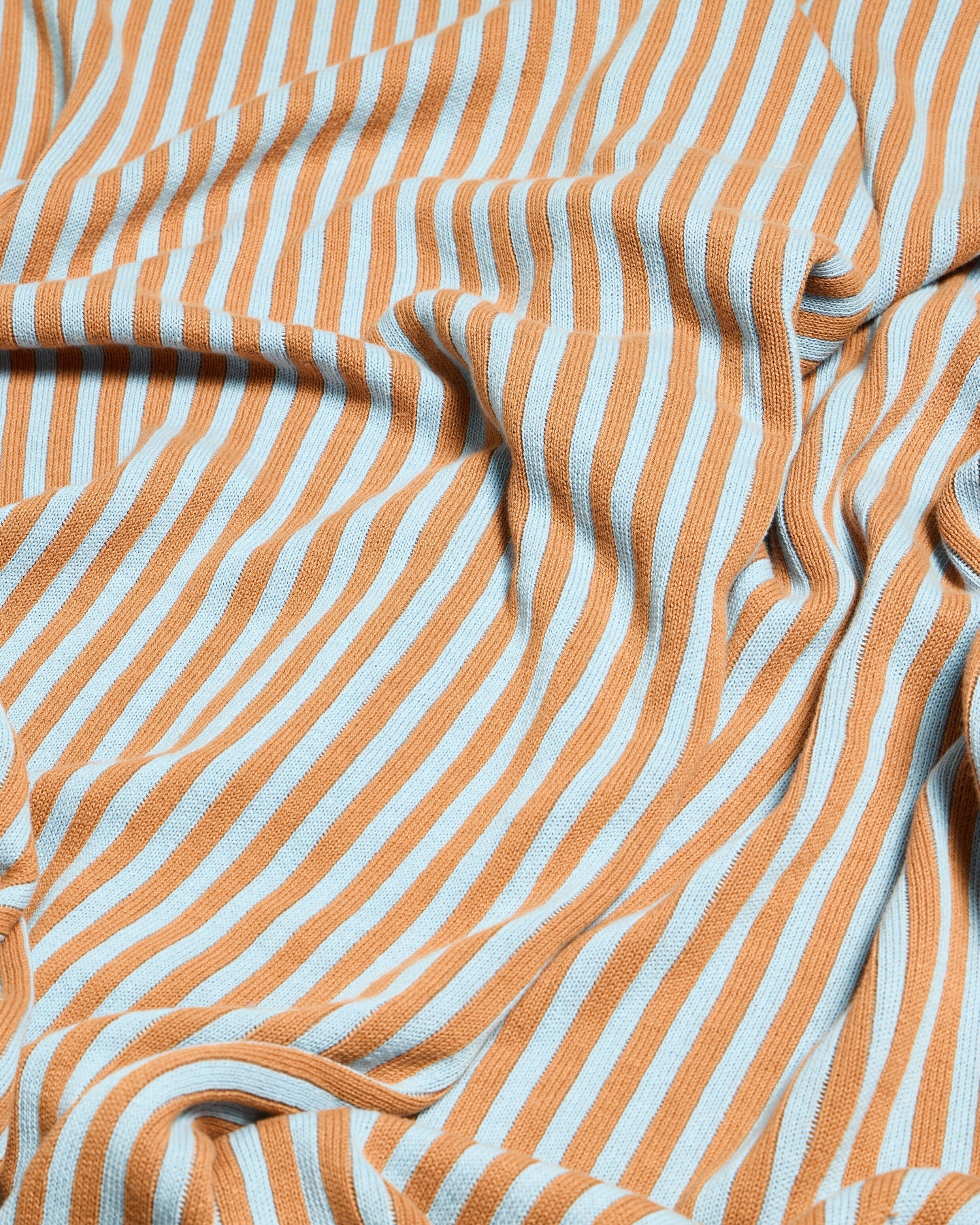 Blue & Terracotta Stripe Knitted Throw | Oliver Bonas