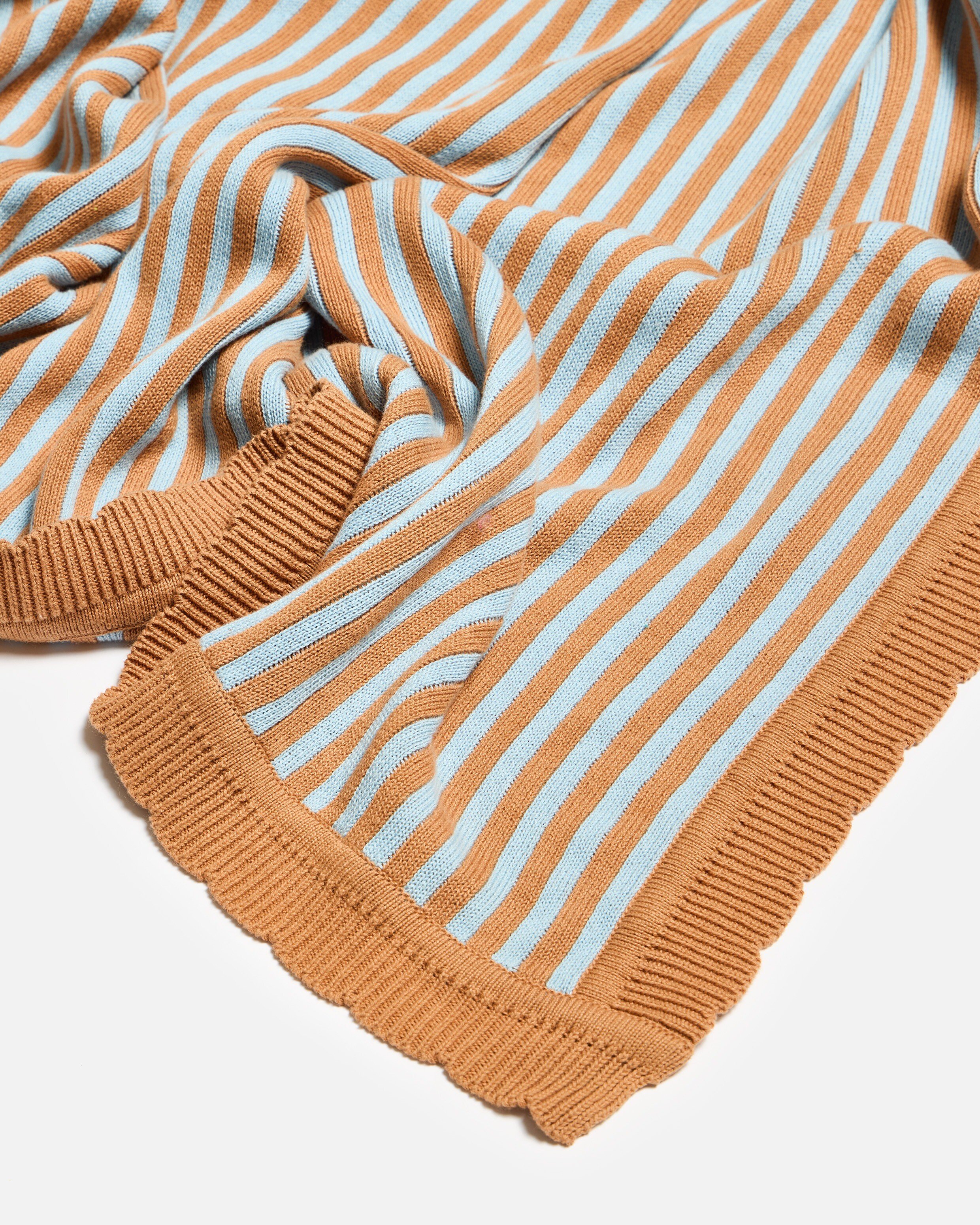 Blue & Terracotta Stripe Knitted Throw | Oliver Bonas