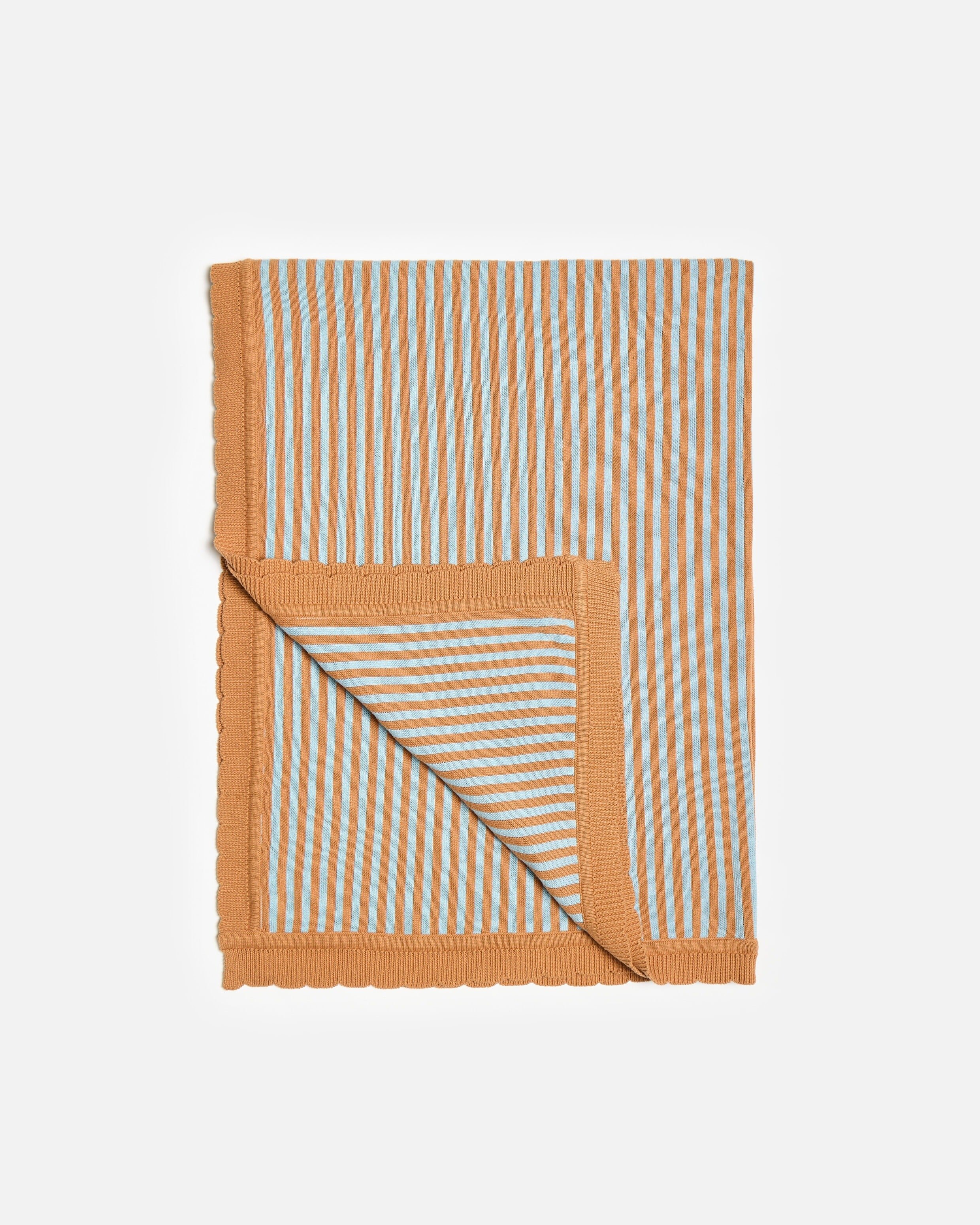 Blue & Terracotta Stripe Knitted Throw | Oliver Bonas