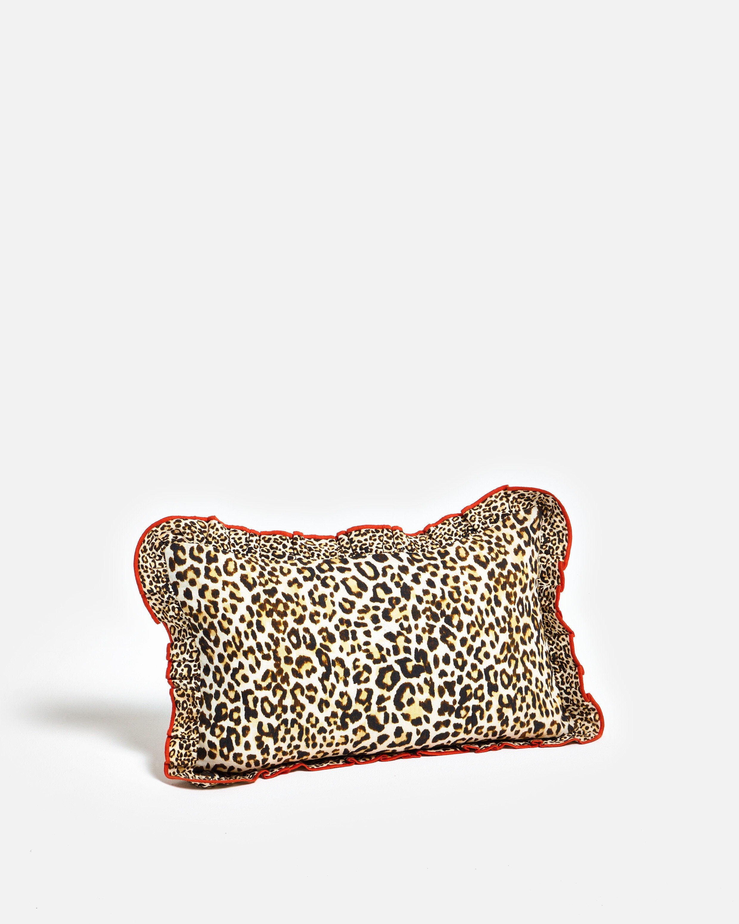 Brown & Red Ruffle Leopard Print Cushion Cover 30x50cm | Oliver Bonas