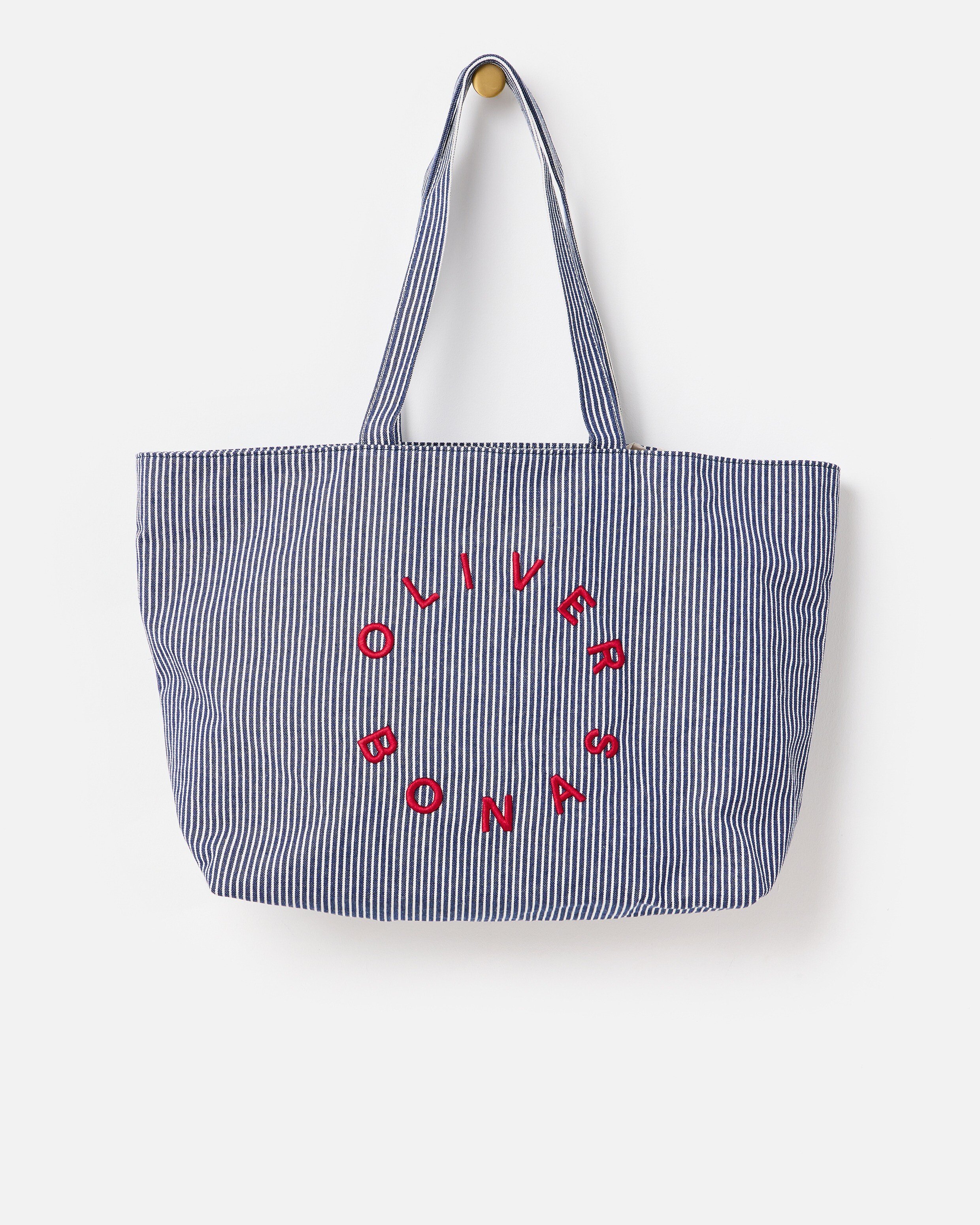 Denim Blue Striped Logo Fabric Tote Shopper Bag | Oliver Bonas