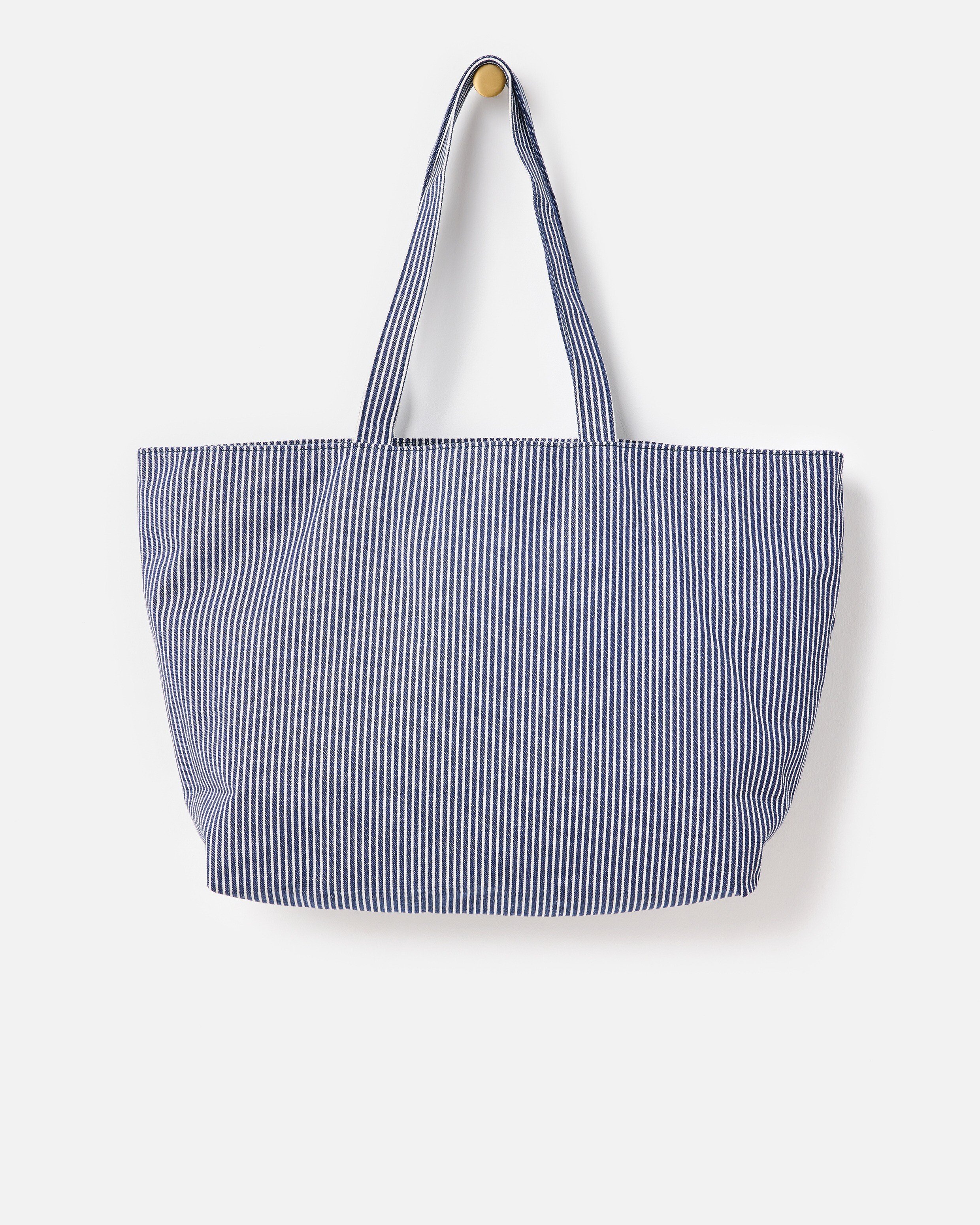 Denim Blue Striped Logo Fabric Tote Shopper Bag | Oliver Bonas