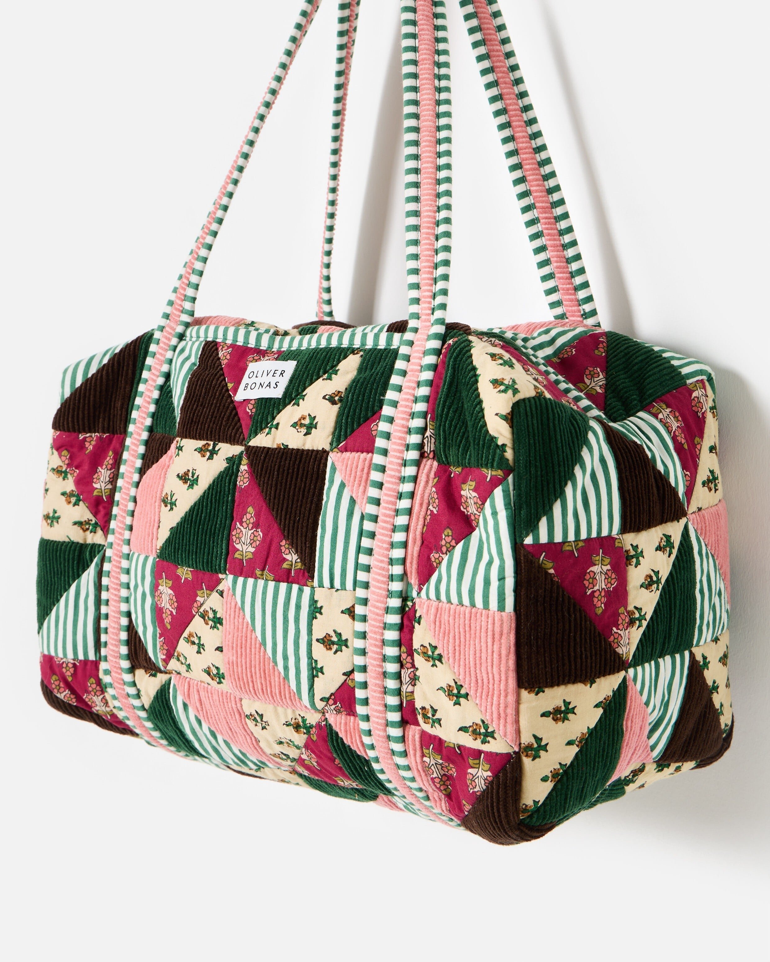Emily Dark Green Corduroy Patchwork Quilted Bag | Oliver Bonas