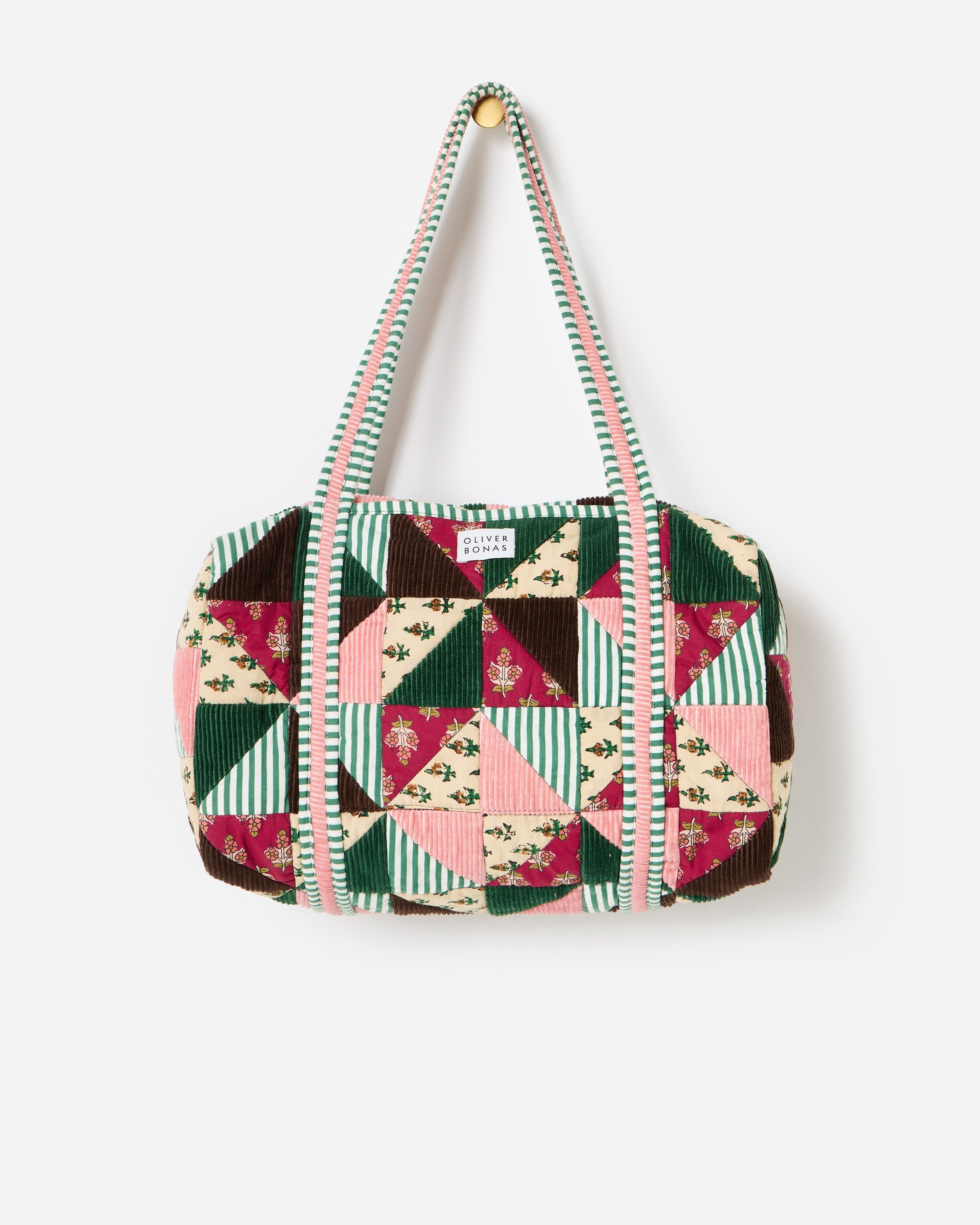 Emily Dark Green Corduroy Patchwork Quilted Bag | Oliver Bonas