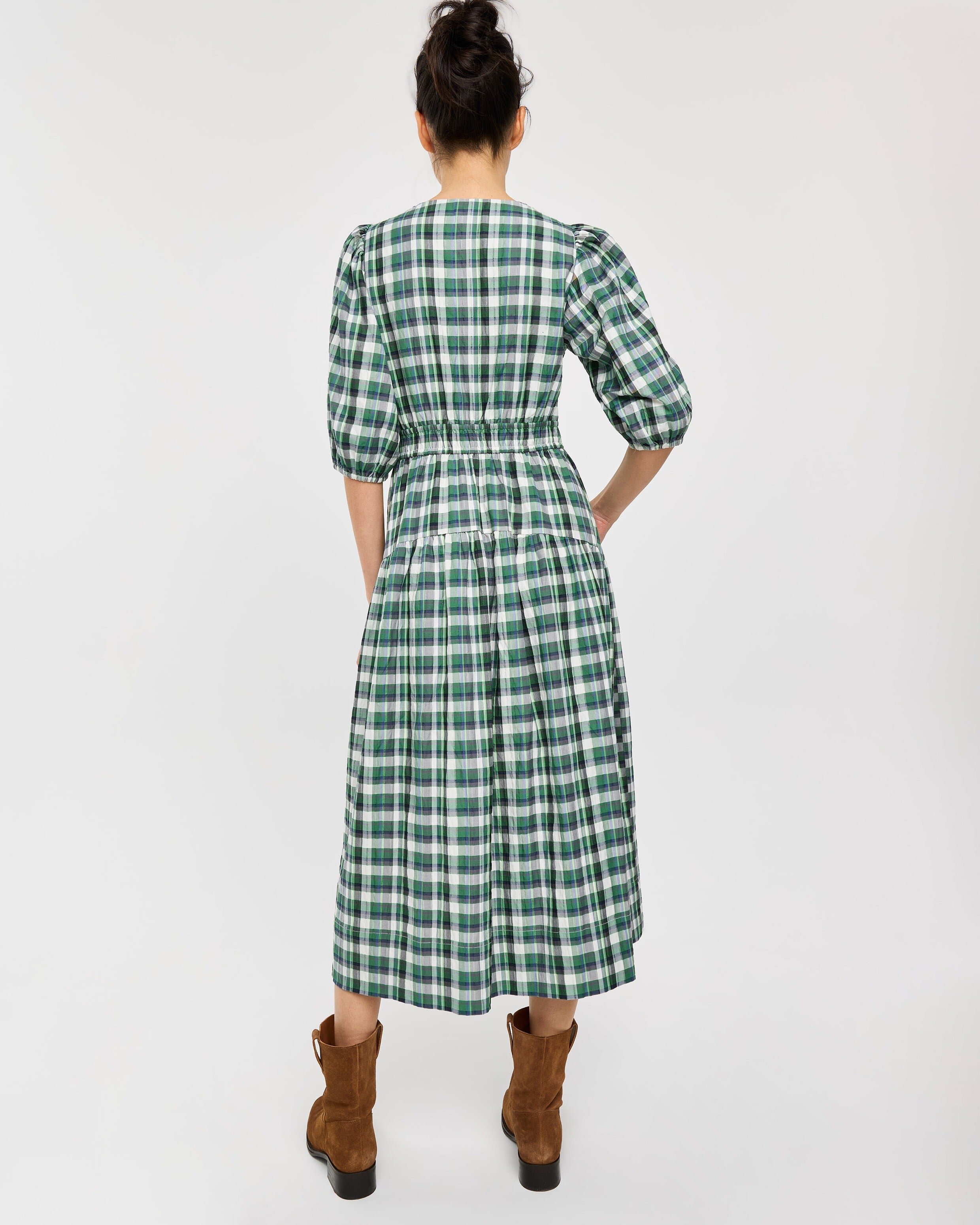 banana republic green silk dress GREEN CHECKERED DRESS CUSTOM TAILORING main image 0