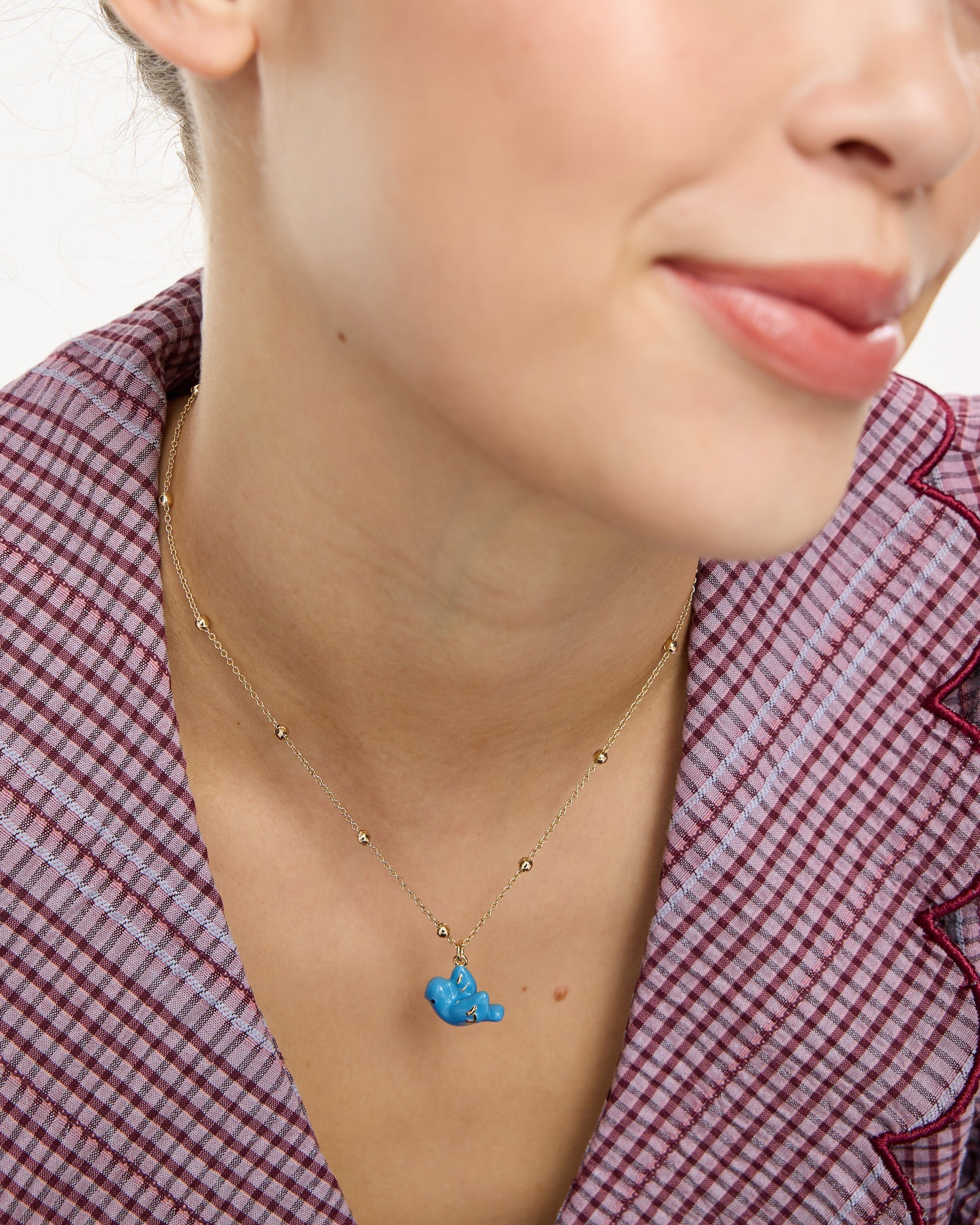 Winslow Blue Enamel Bird Pendant Chain Necklace | Oliver Bonas